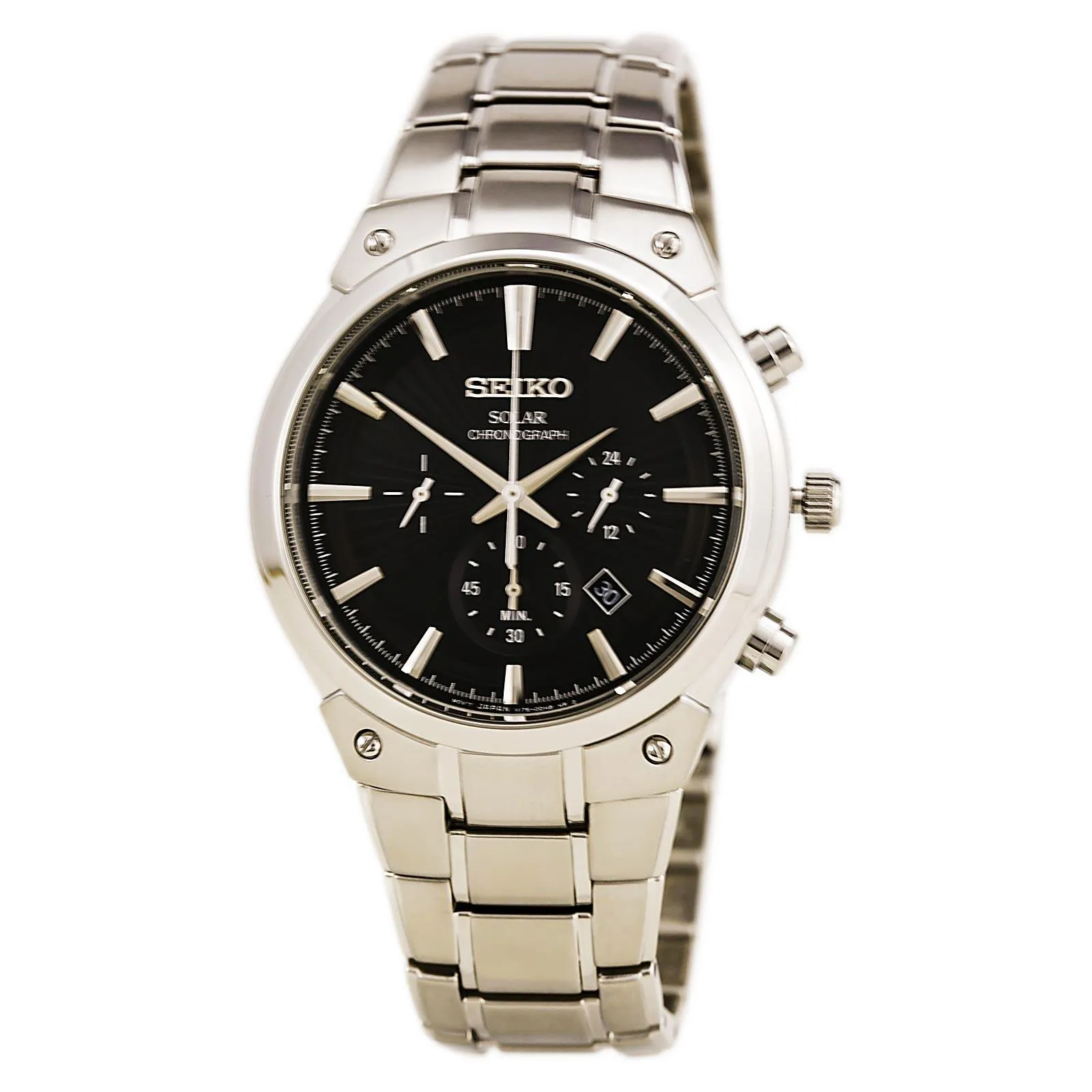 Seiko SSC317 Men's Core Solar Chronograph Black Textured Dial Steel Bracelet Watch