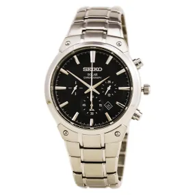 Seiko SSC317 Men's Core Solar Chronograph Black Textured Dial Steel Bracelet Watch