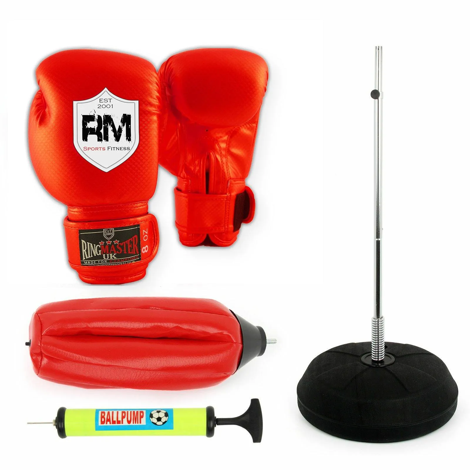 STANDING ADJUSTABLE PUNCH BAG BALL SET INCLUDES RINGMASTER SPORTS GLOVES MITTS BOXING UK NEW