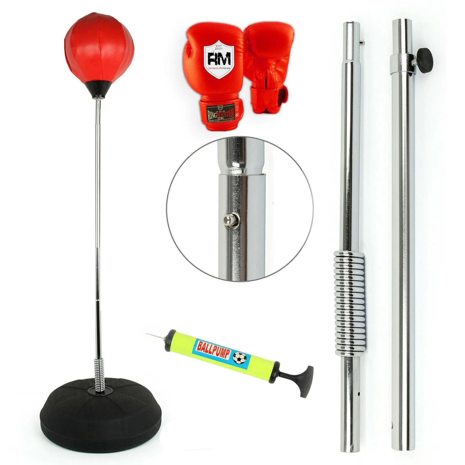 STANDING ADJUSTABLE PUNCH BAG BALL SET INCLUDES RINGMASTER SPORTS GLOVES MITTS BOXING UK NEW