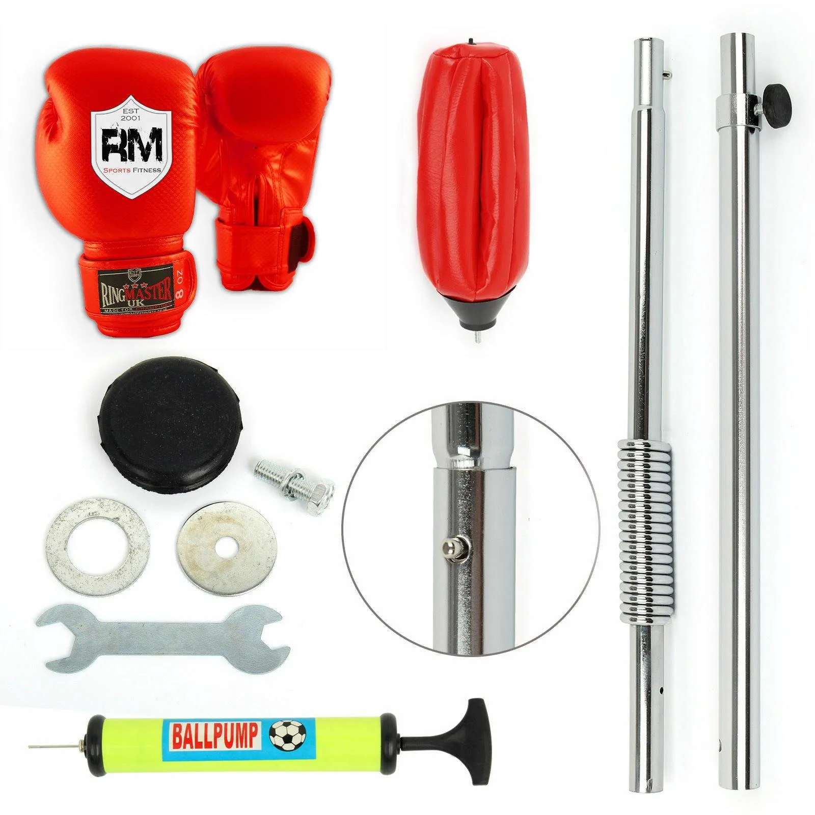 STANDING ADJUSTABLE PUNCH BAG BALL SET INCLUDES RINGMASTER SPORTS GLOVES MITTS BOXING UK NEW