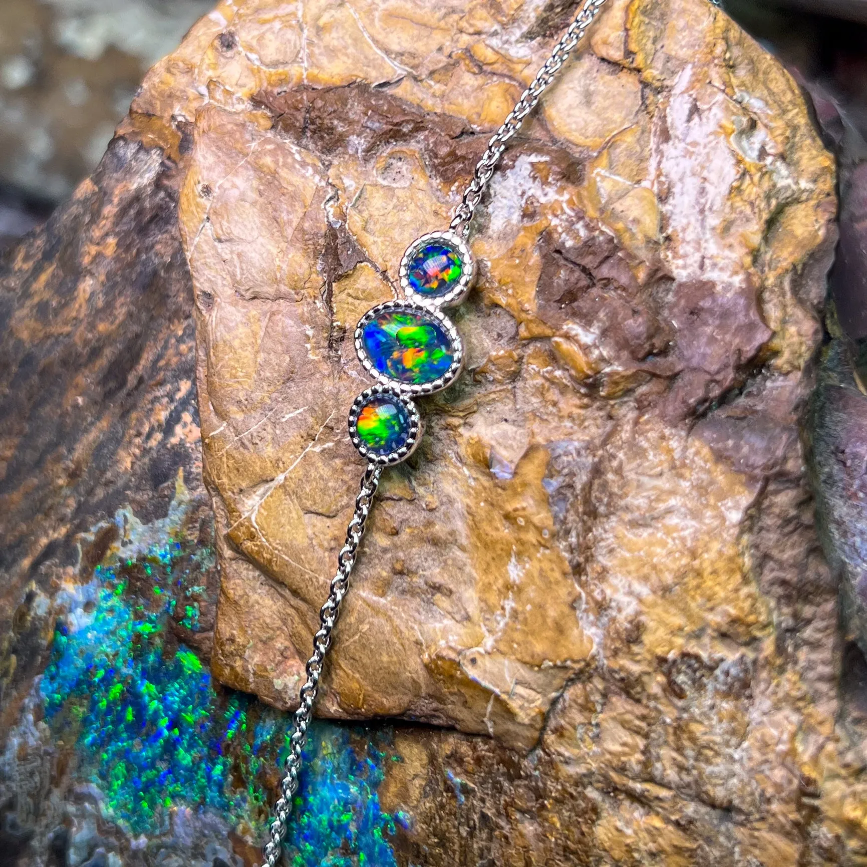 Sterling Silver 3 Opal triplet stone bracelet