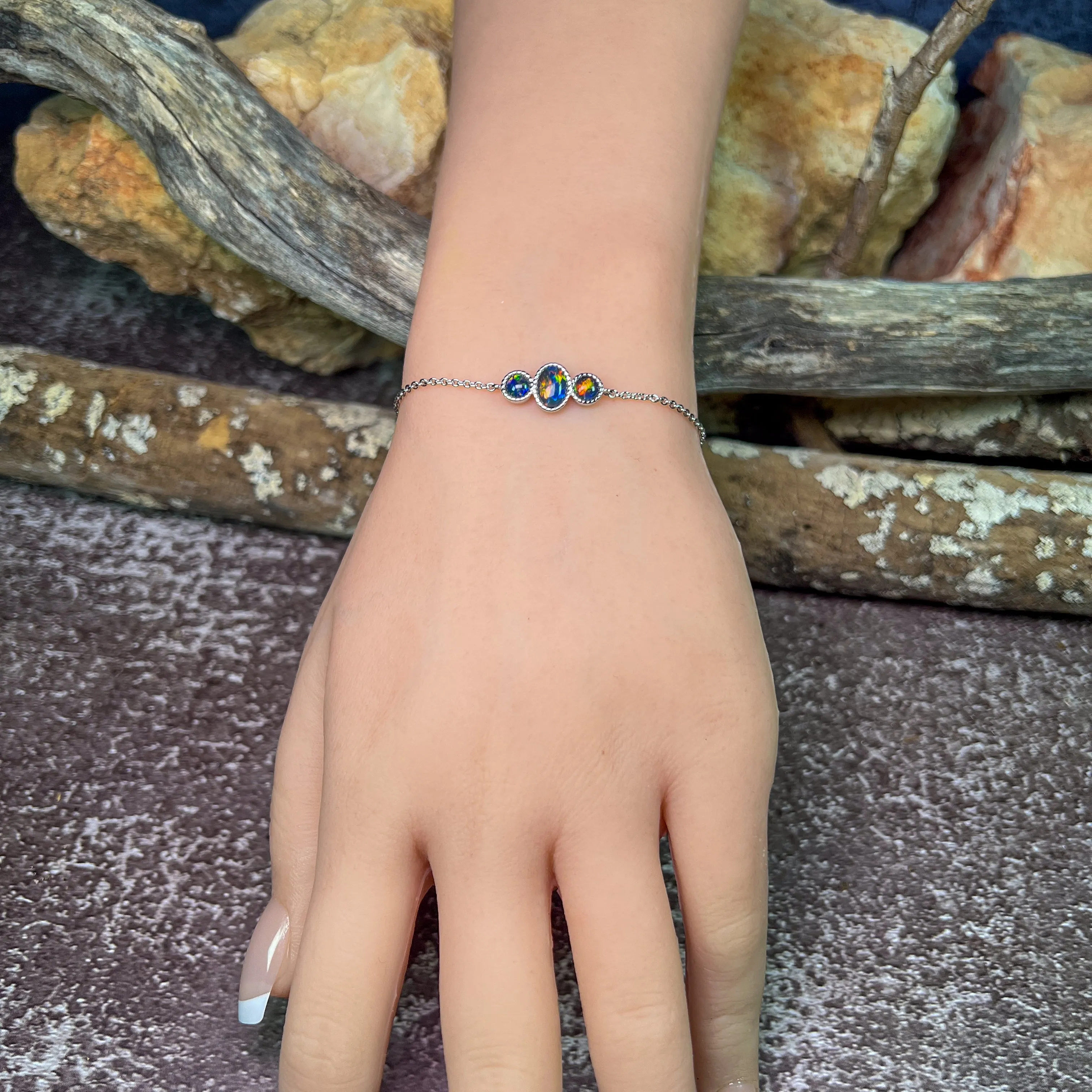 Sterling Silver 3 Opal triplet stone bracelet