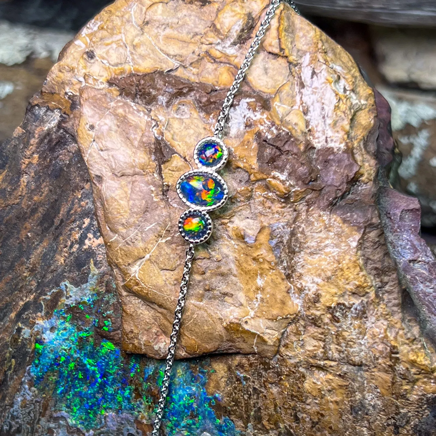 Sterling Silver 3 Opal triplet stone bracelet
