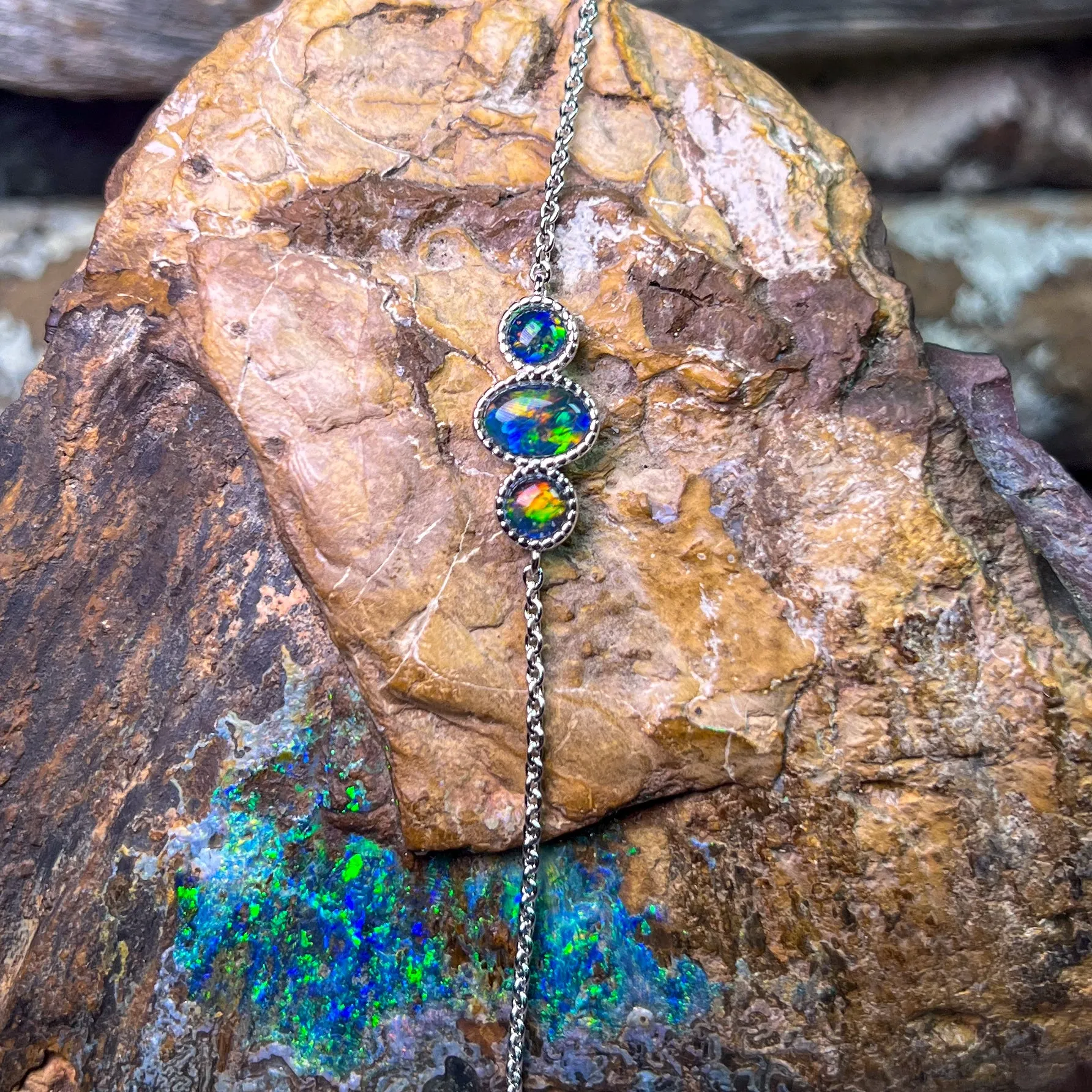 Sterling Silver 3 Opal triplet stone bracelet