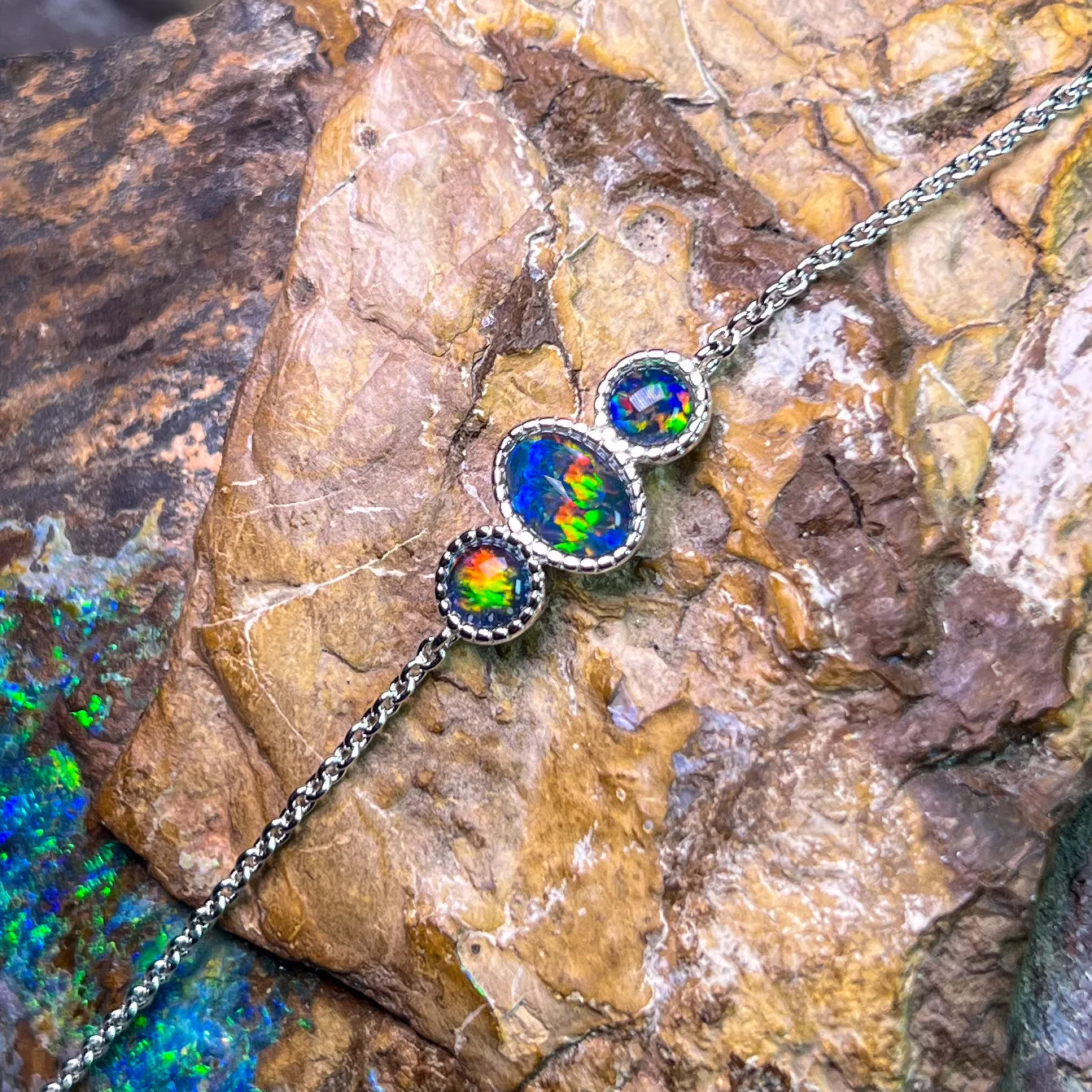 Sterling Silver 3 Opal triplet stone bracelet