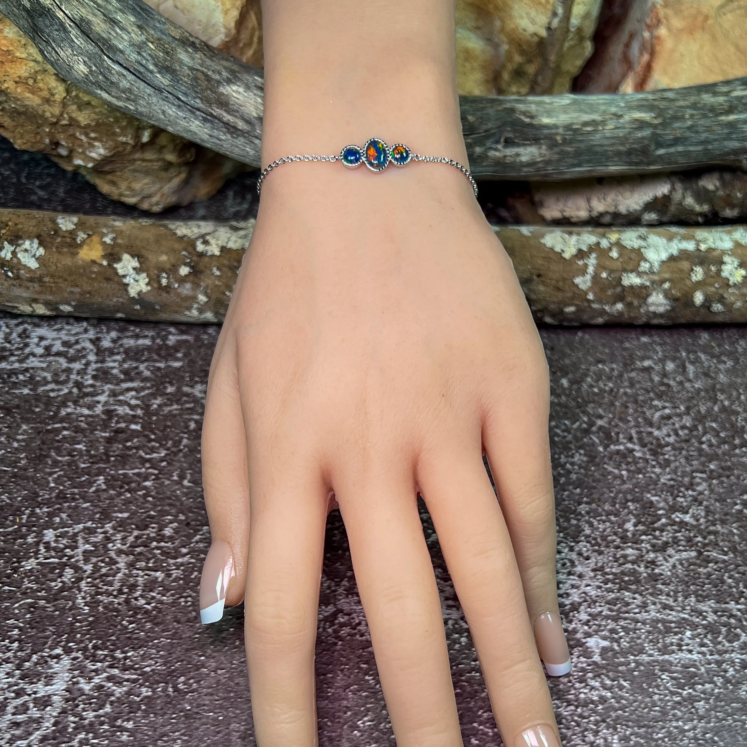 Sterling Silver 3 Opal triplet stone bracelet