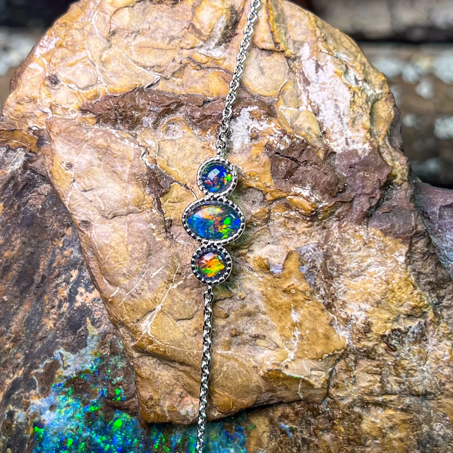 Sterling Silver 3 Opal triplet stone bracelet