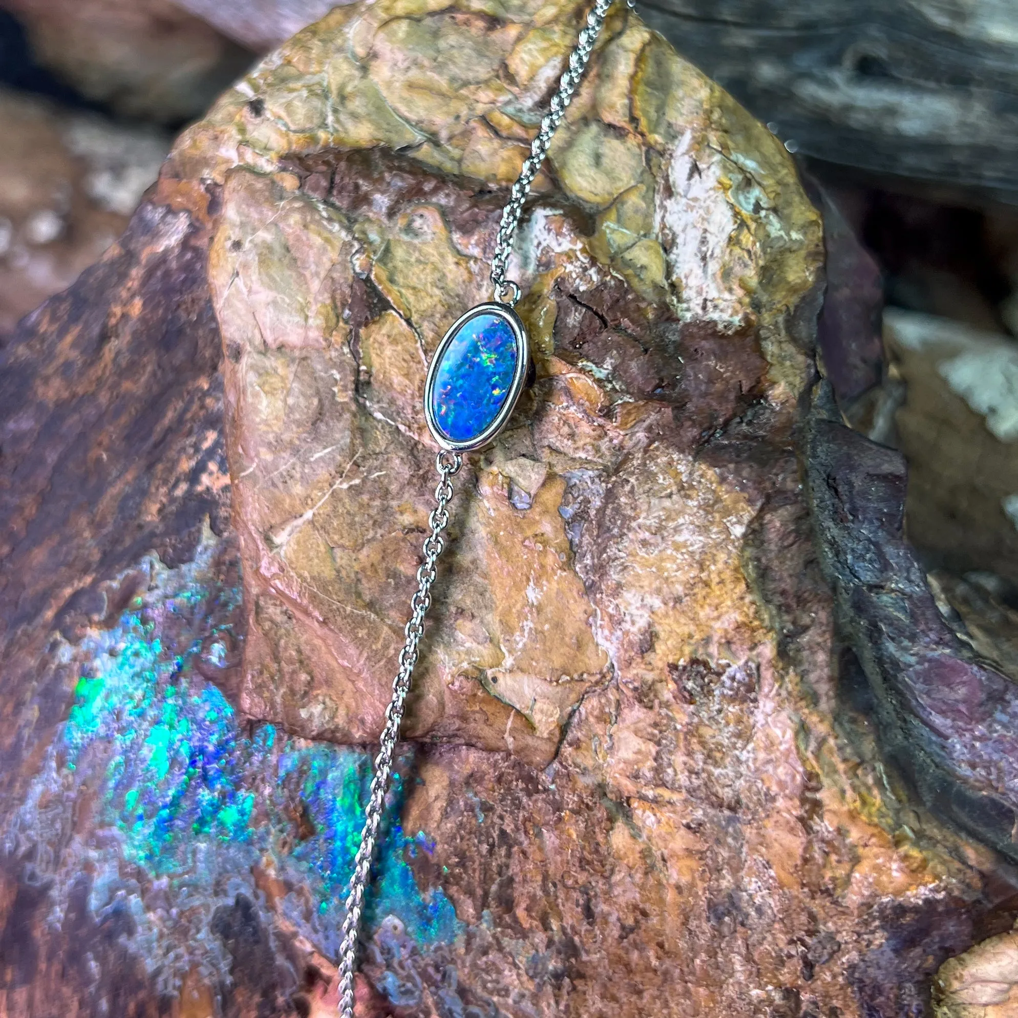 Sterling Silver Opal doublet oval solitaire bracelet