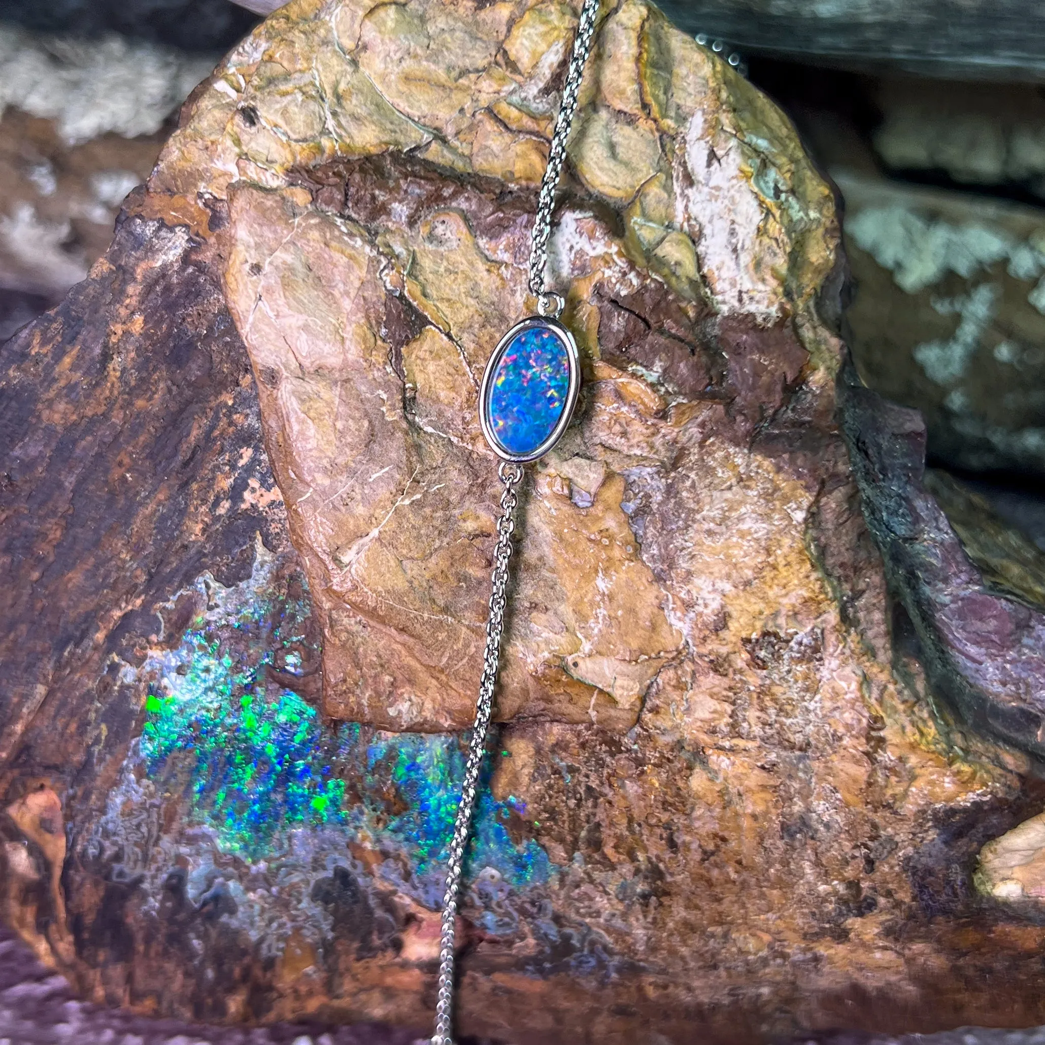 Sterling Silver Opal doublet oval solitaire bracelet