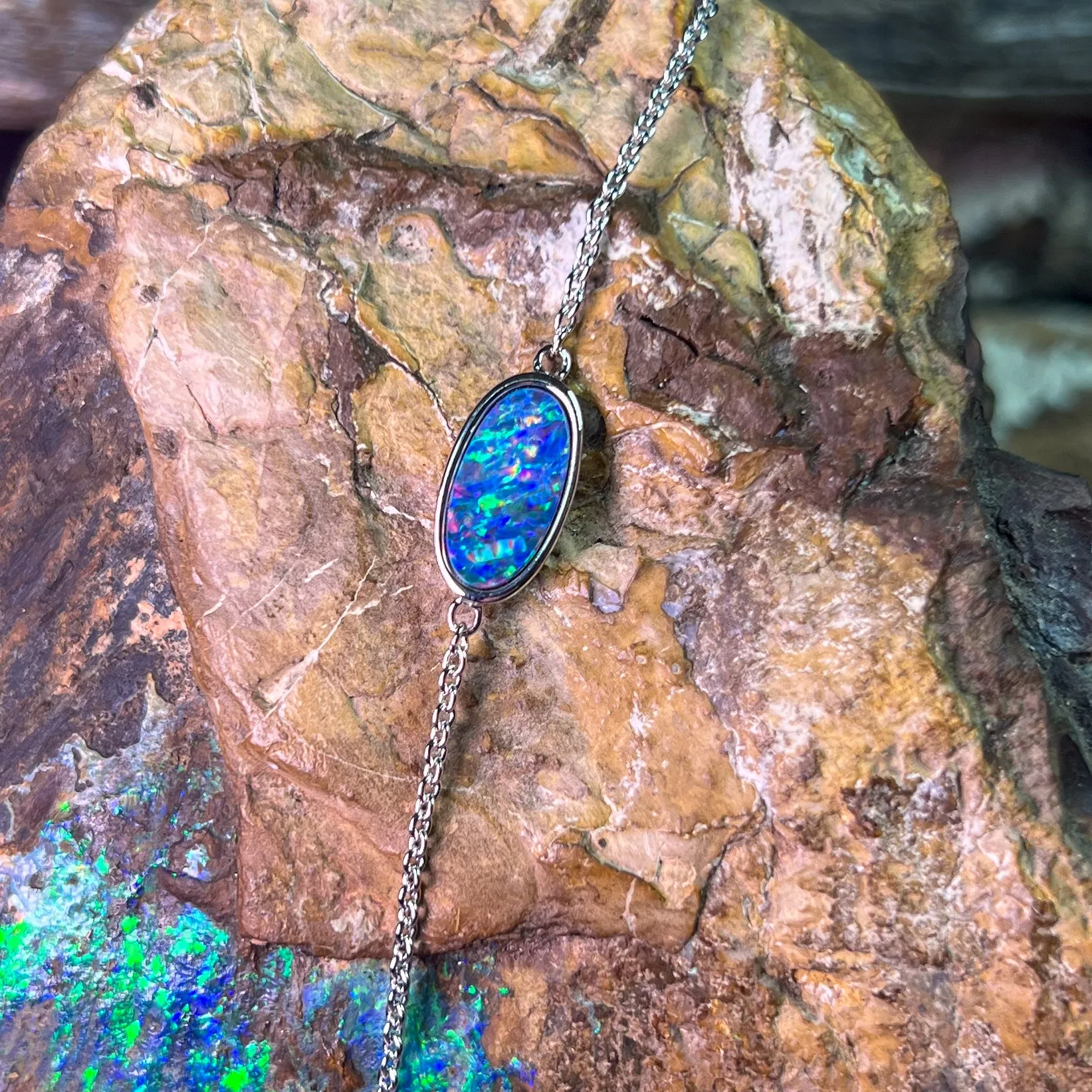 Sterling Silver Oval Opal doublet 12x6mm bracelet