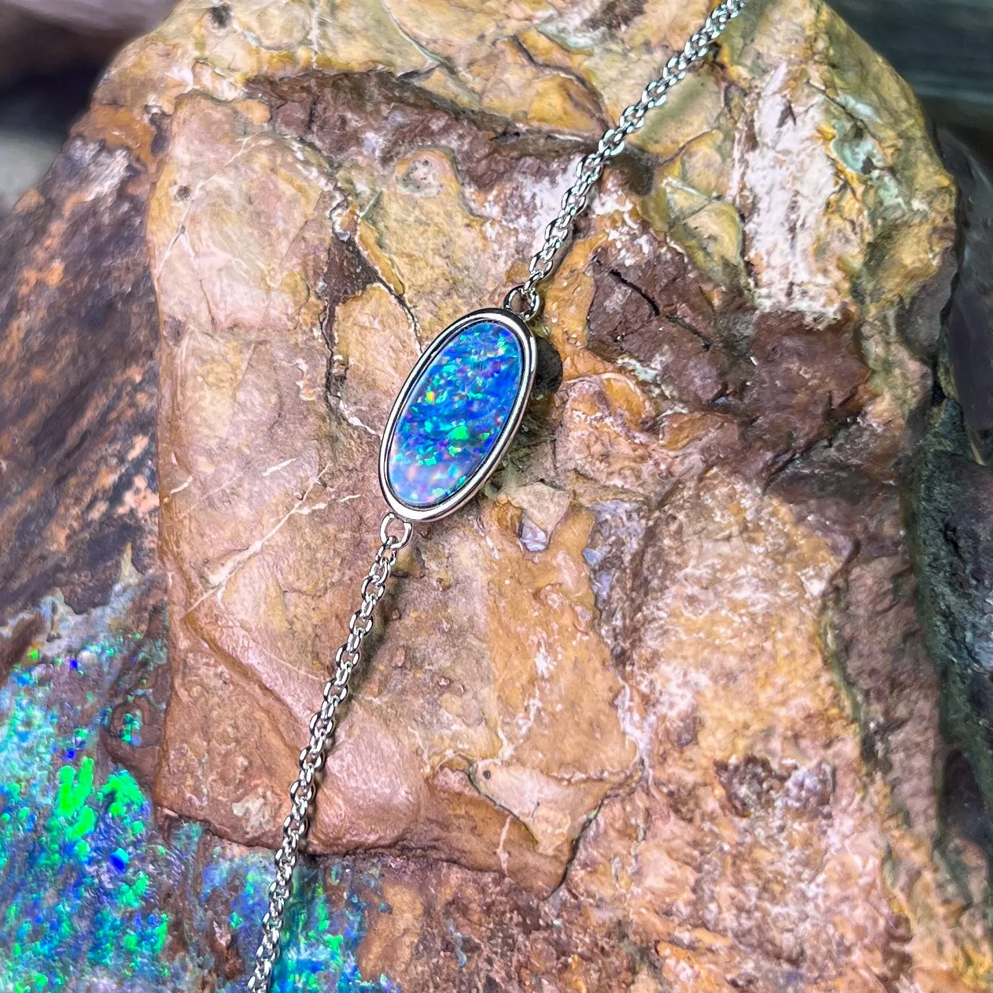 Sterling Silver Oval Opal doublet 12x6mm bracelet