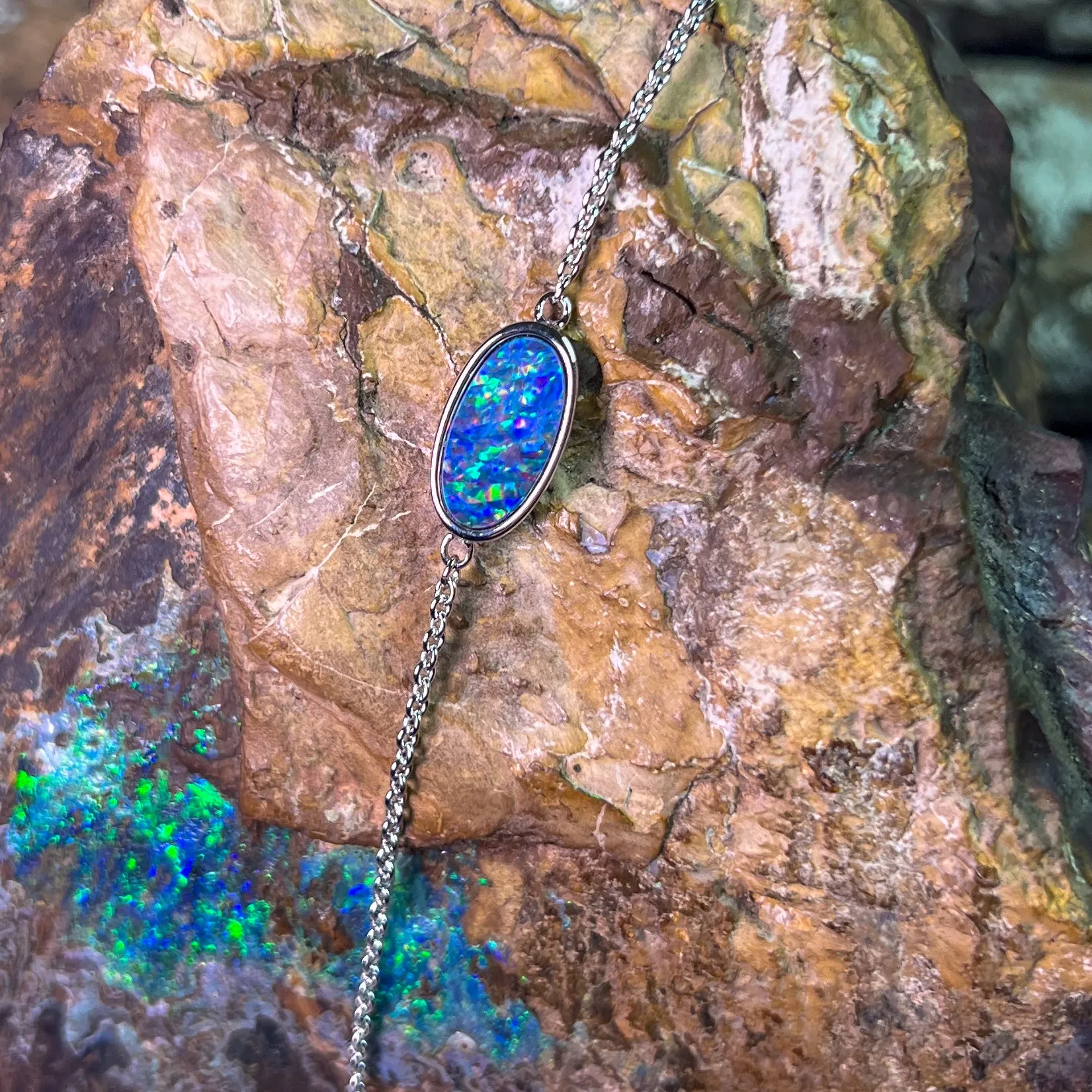 Sterling Silver Oval Opal doublet 12x6mm bracelet