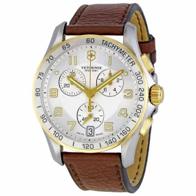 Swiss Army 241510 Men's Classic Silver Dial Brown Leather Strap Chronograph Watch