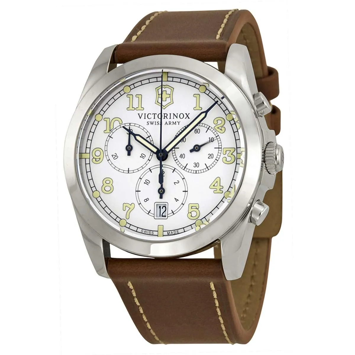 Swiss Army 241568 Men's Infantry White Dial Brown Leather Strap Chronograph Watch