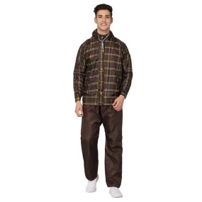 THE CLOWNFISH Majestic Pro Series Men's Waterproof Polyester Double Coating Reversible Raincoat with Hood and Reflector Logo at Back for Night Travelling. Set of Top and Bottom (Brown, XL)