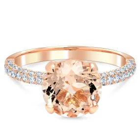 Three Sided Pave Diamond Ring With Round Morganite