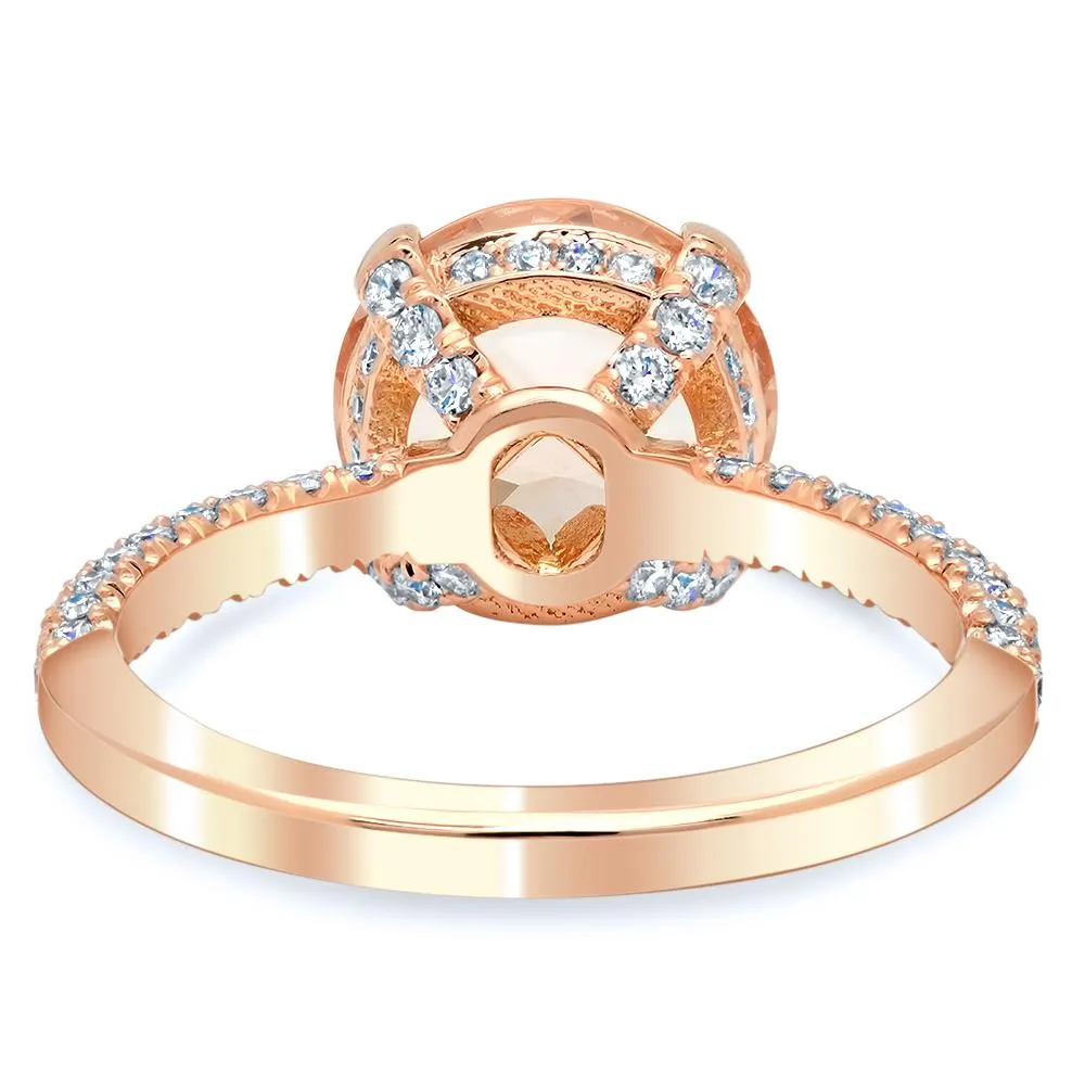 Three Sided Pave Diamond Ring With Round Morganite