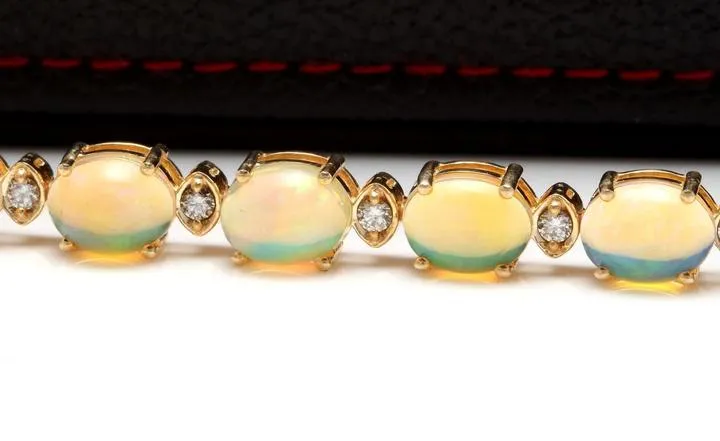 Very Impressive 20.00 Carats Natural Ethiopian Opal & Diamond 14K Solid Yellow Gold Bracelet