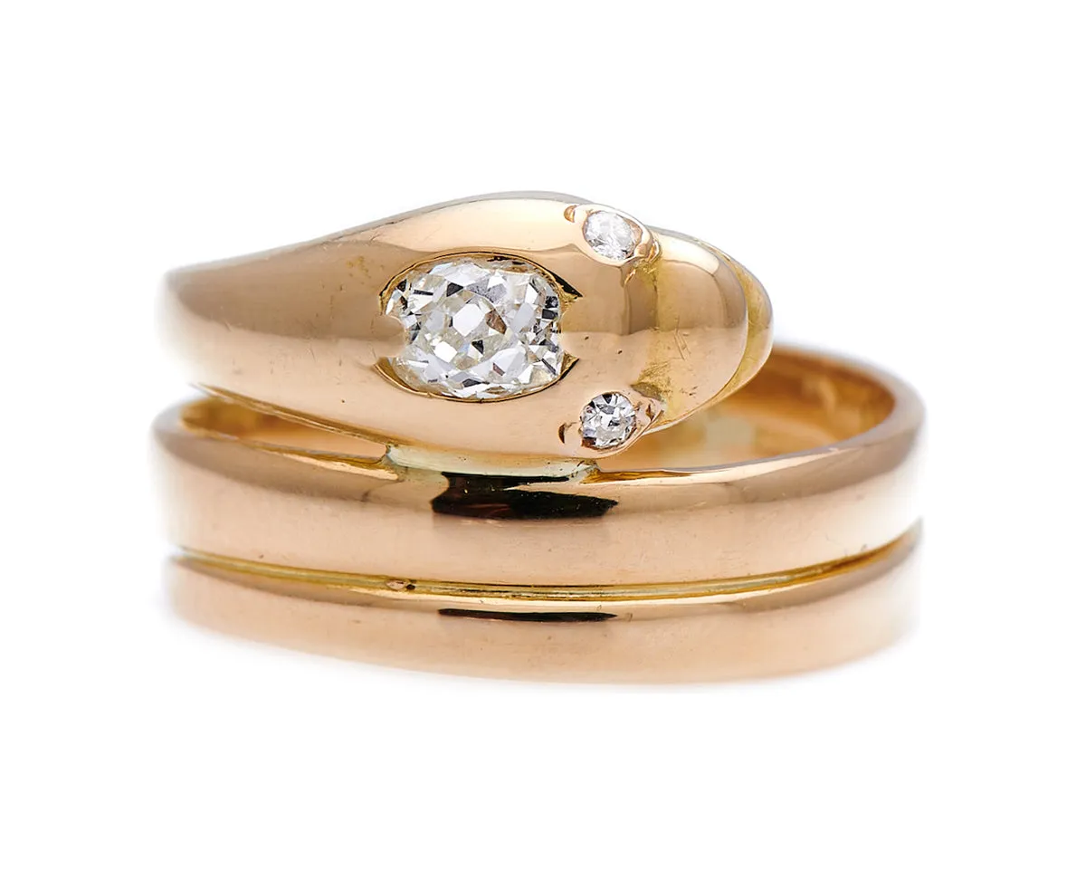Victorian, 18ct yellow gold, diamond snake ring