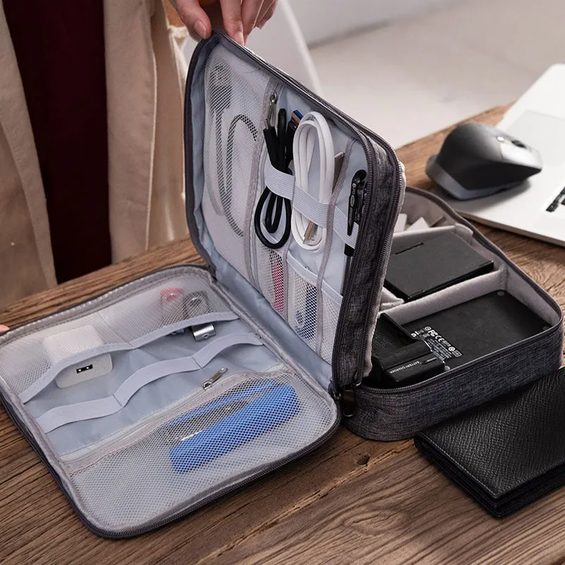 Waterproof Double-Layer Electronics Organizer Bag - Travel in Style and Efficiency