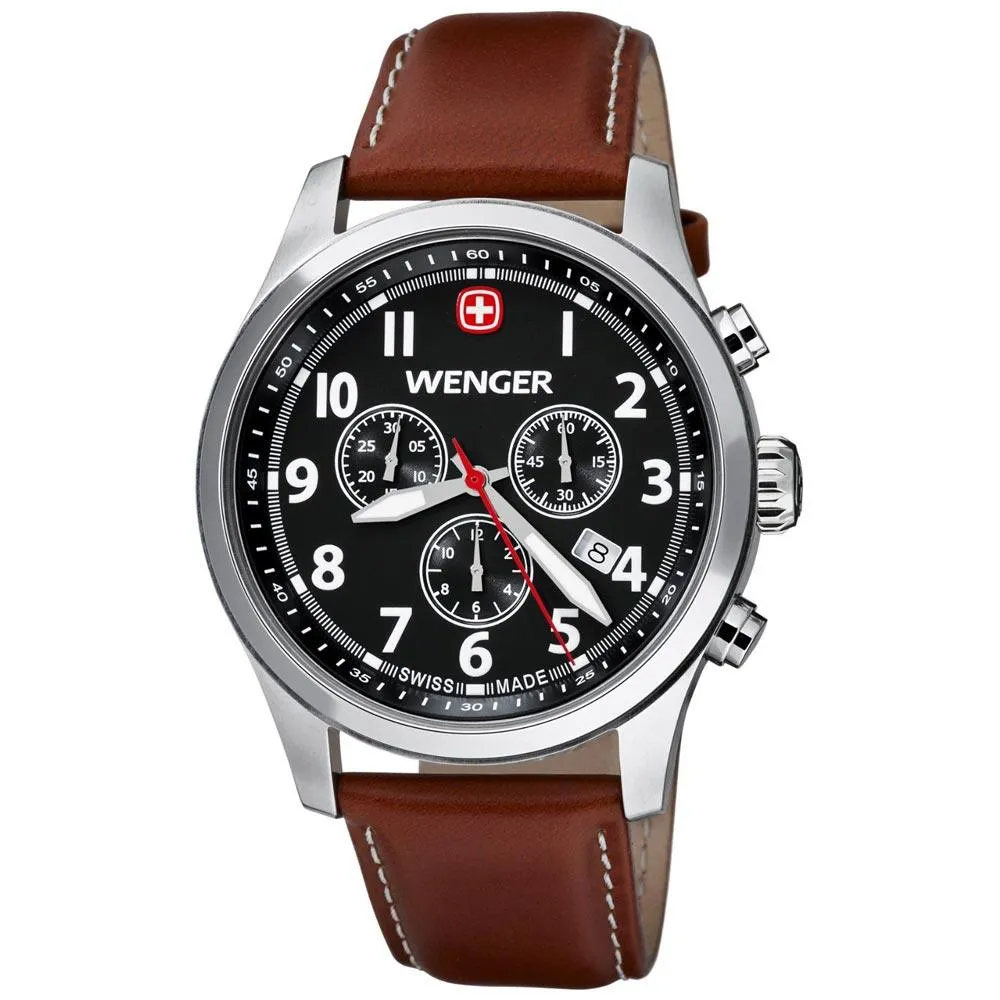 Wenger 0543.102 Men's Terragraph Black Dial Brown Leather Strap Chronograph Watch