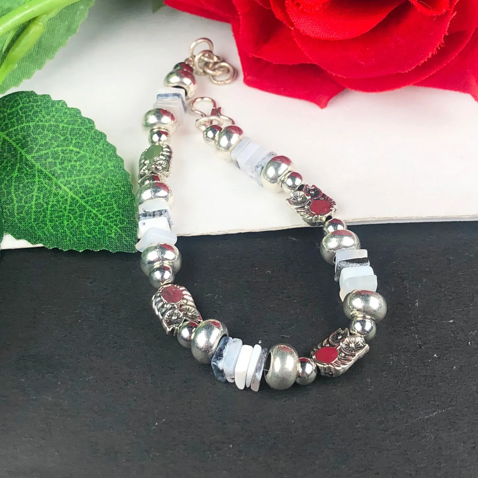 White Dendrite Opal Healing Bracelet