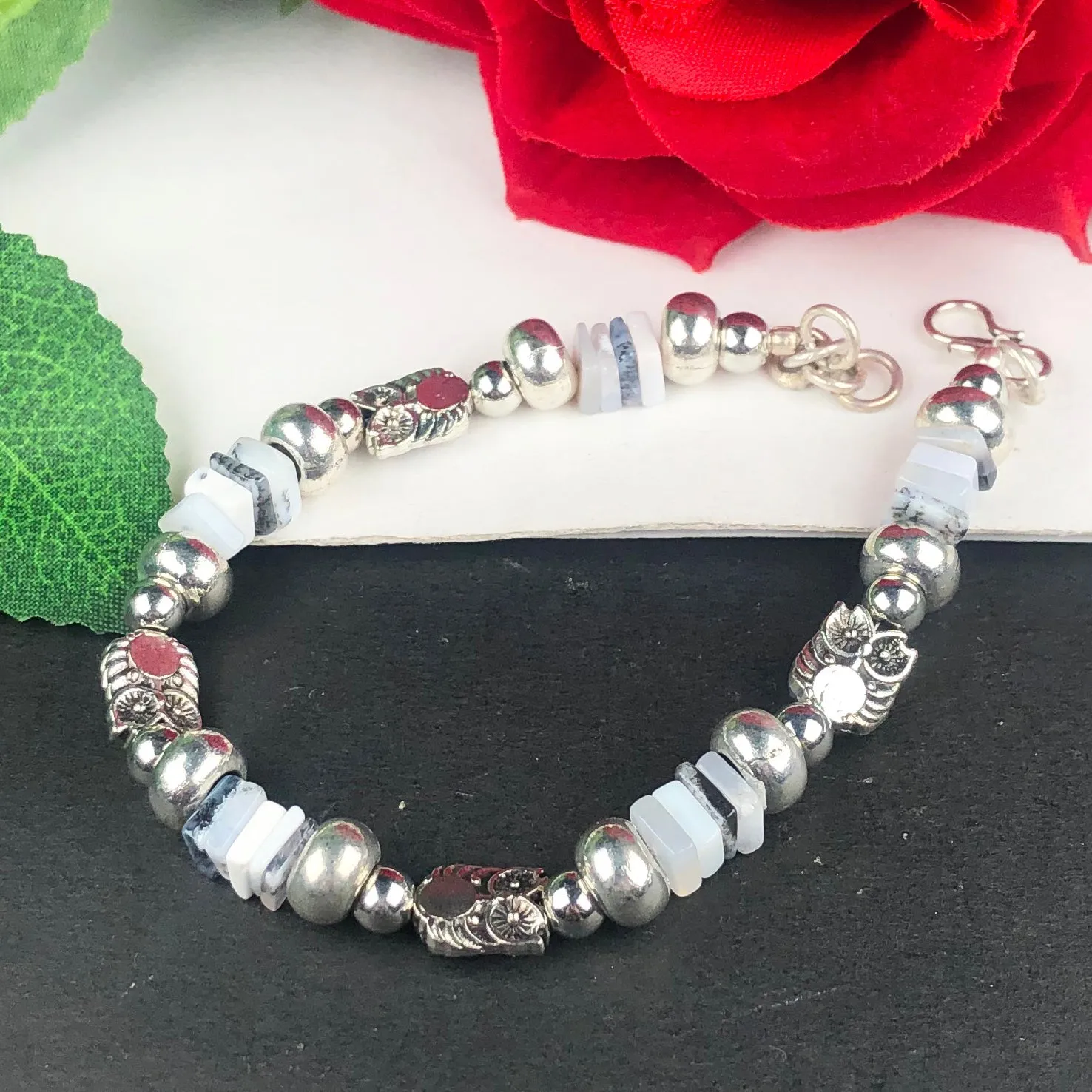 White Dendrite Opal Healing Bracelet