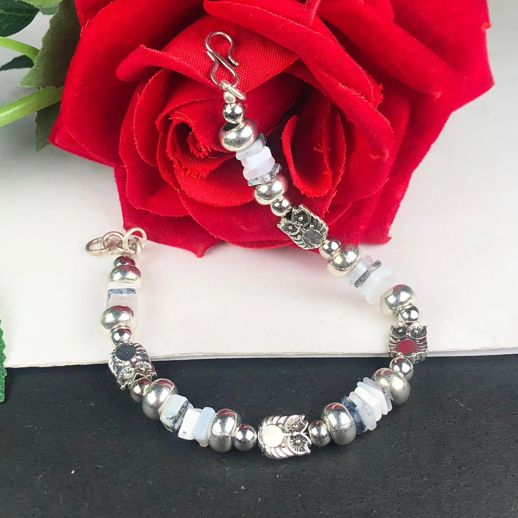 White Dendrite Opal Healing Bracelet