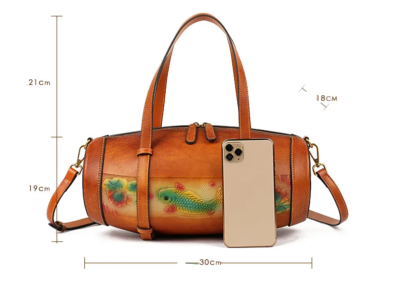 Women Vintage Fish Embossing Leather Bucket Bags 3227