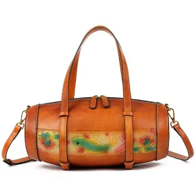 Women Vintage Fish Embossing Leather Bucket Bags 3227