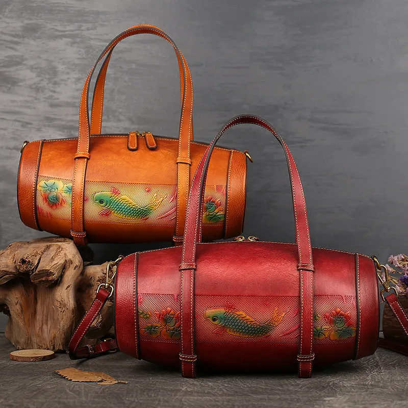 Women Vintage Fish Embossing Leather Bucket Bags 3227