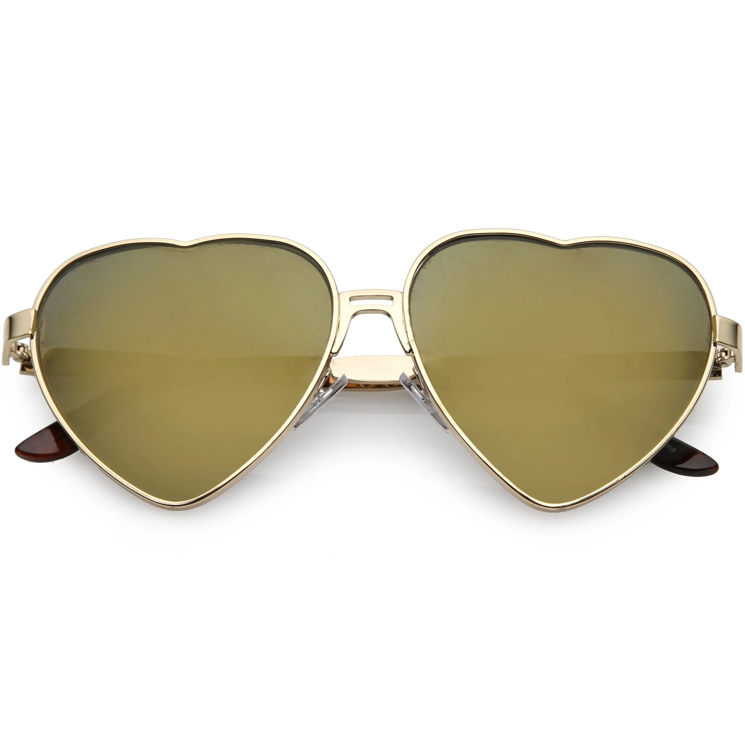 Women's Oversize Metal Heart Shaped Mirrored Lens Sunglasses C729