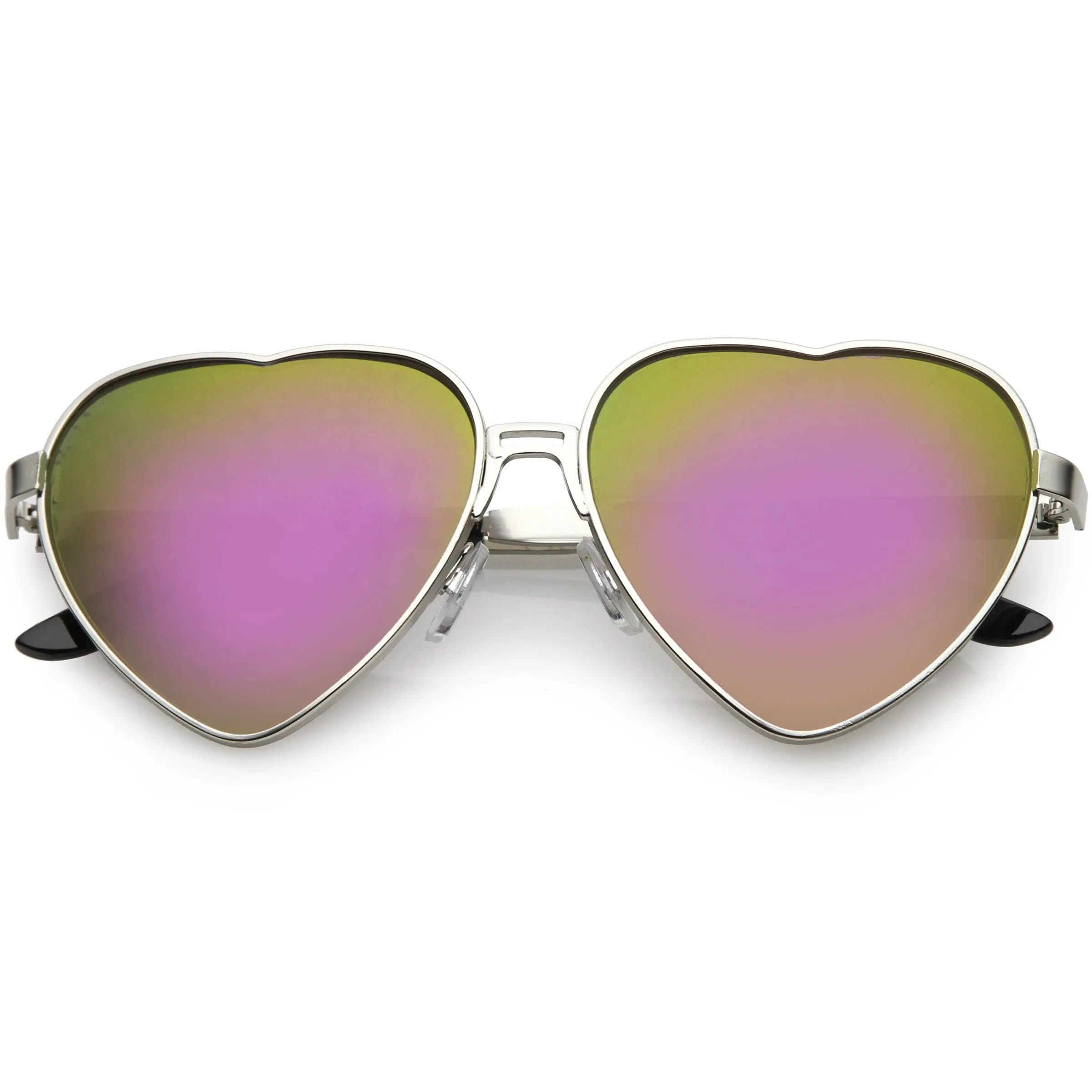 Women's Oversize Metal Heart Shaped Mirrored Lens Sunglasses C729