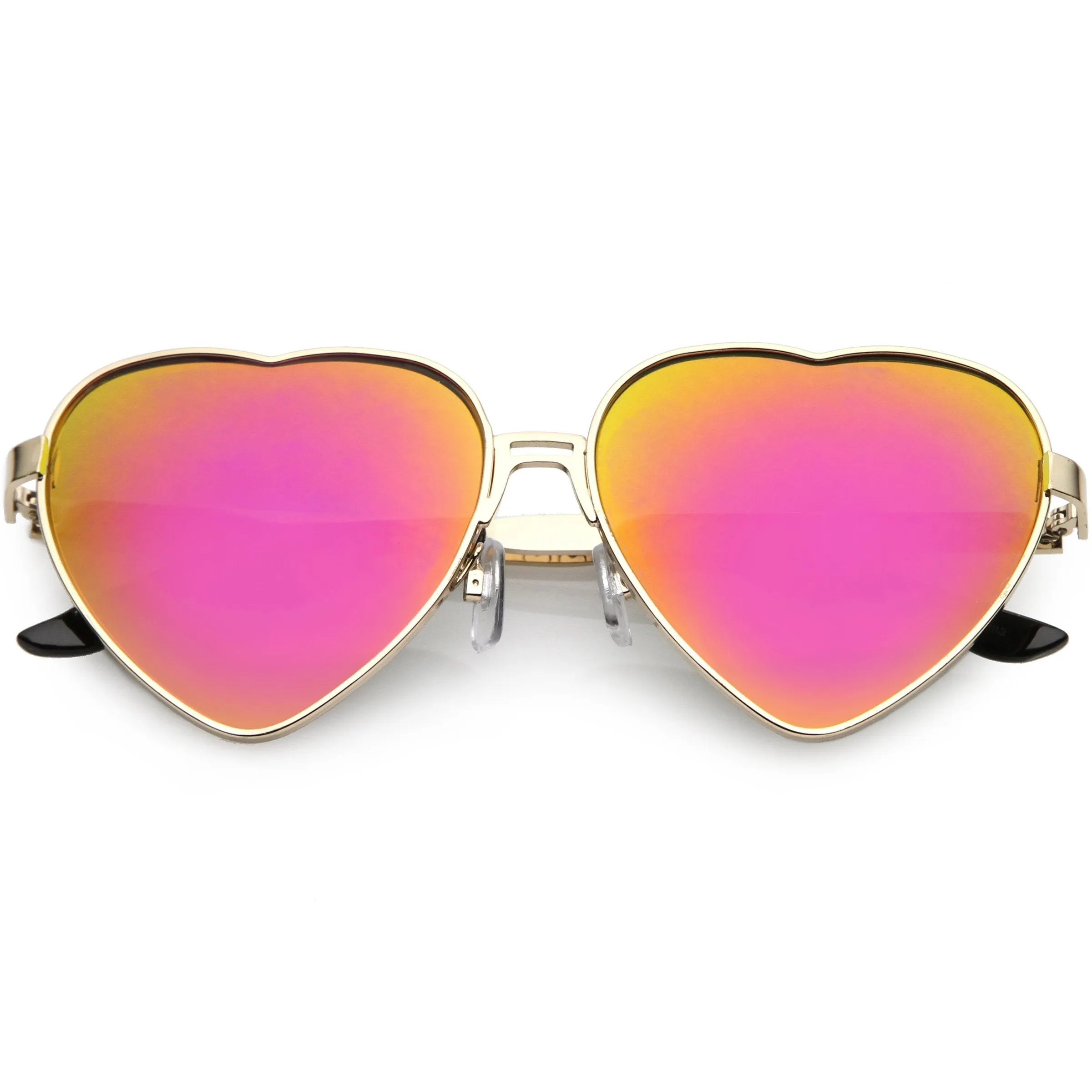 Women's Oversize Metal Heart Shaped Mirrored Lens Sunglasses C729