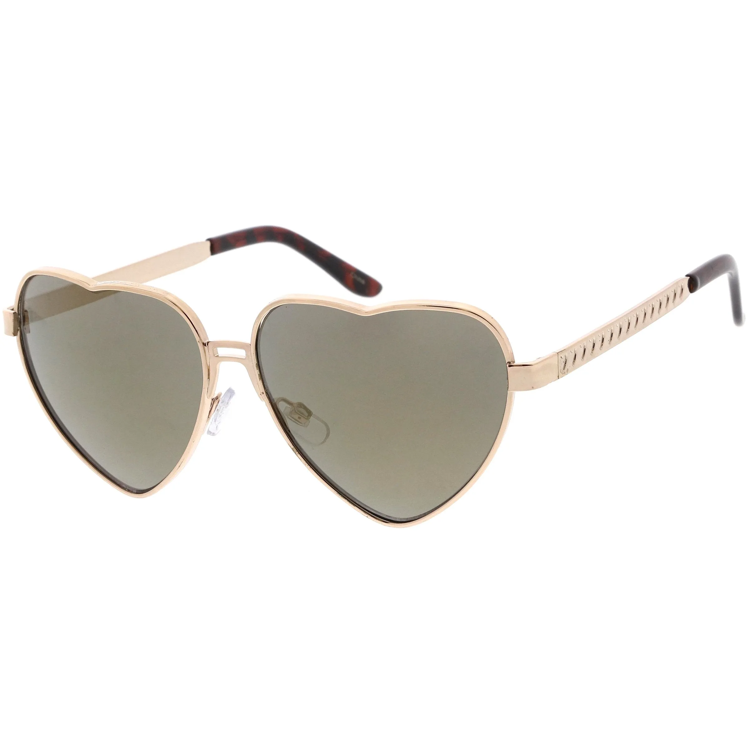 Women's Oversize Metal Heart Shaped Mirrored Lens Sunglasses C729