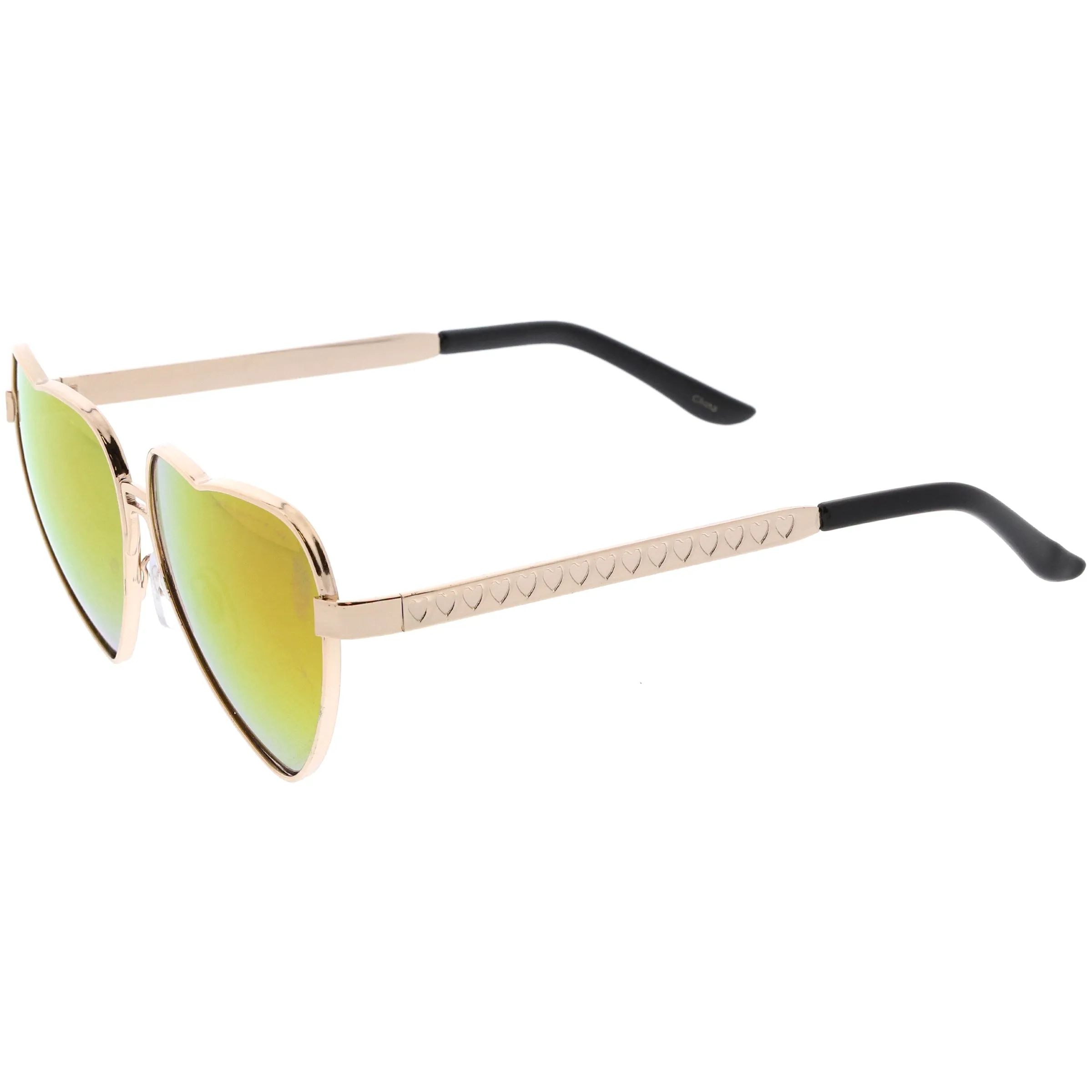 Women's Oversize Metal Heart Shaped Mirrored Lens Sunglasses C729