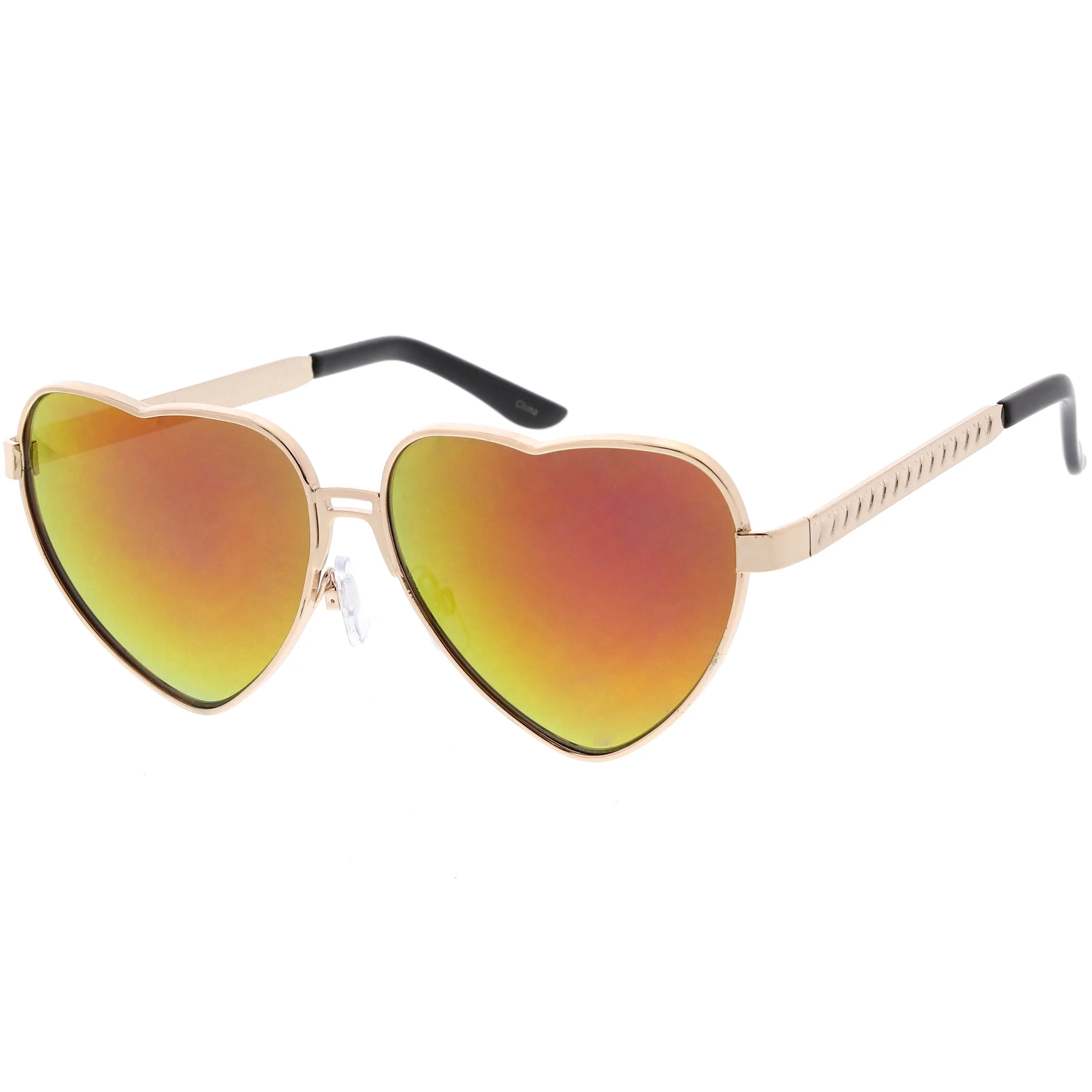 Women's Oversize Metal Heart Shaped Mirrored Lens Sunglasses C729