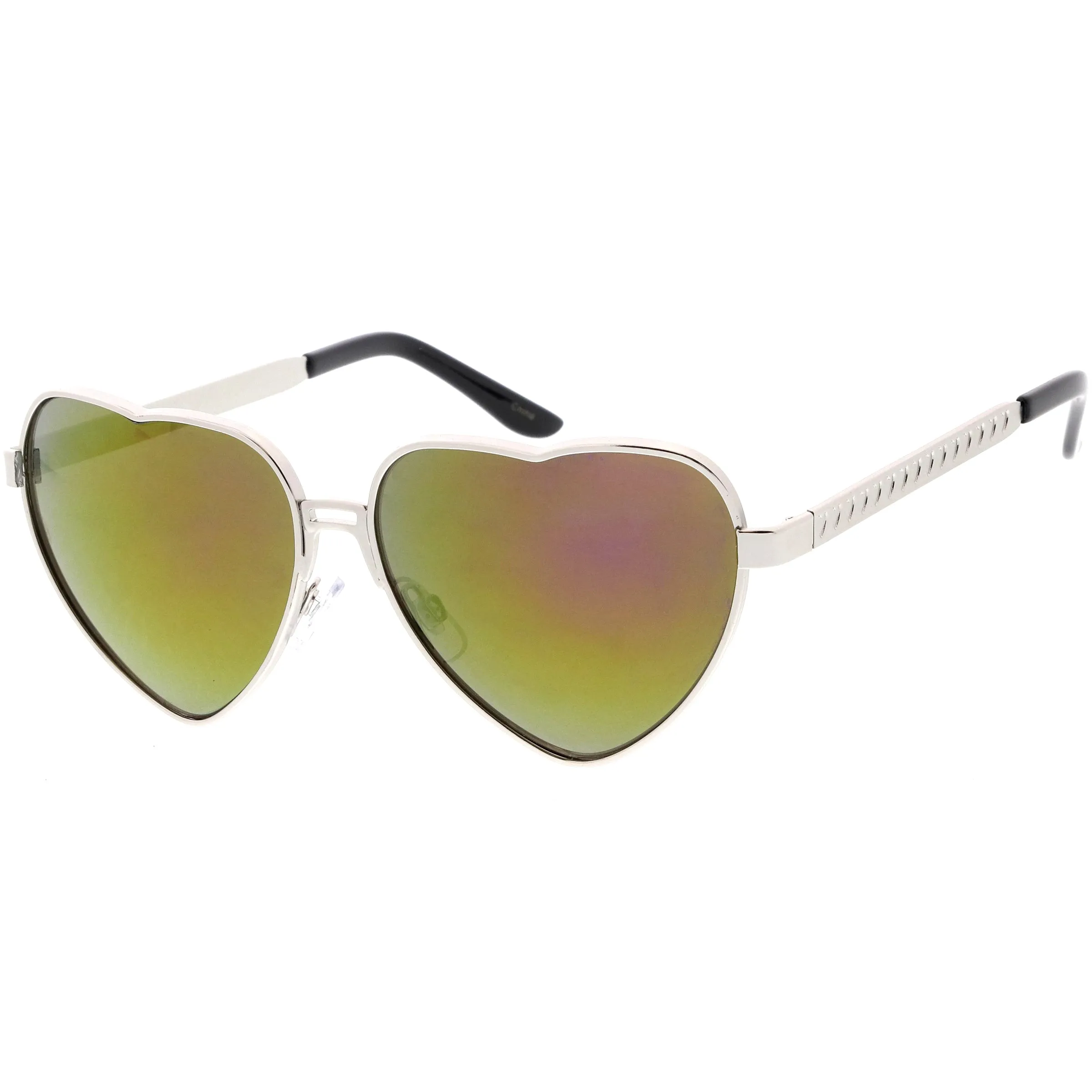 Women's Oversize Metal Heart Shaped Mirrored Lens Sunglasses C729