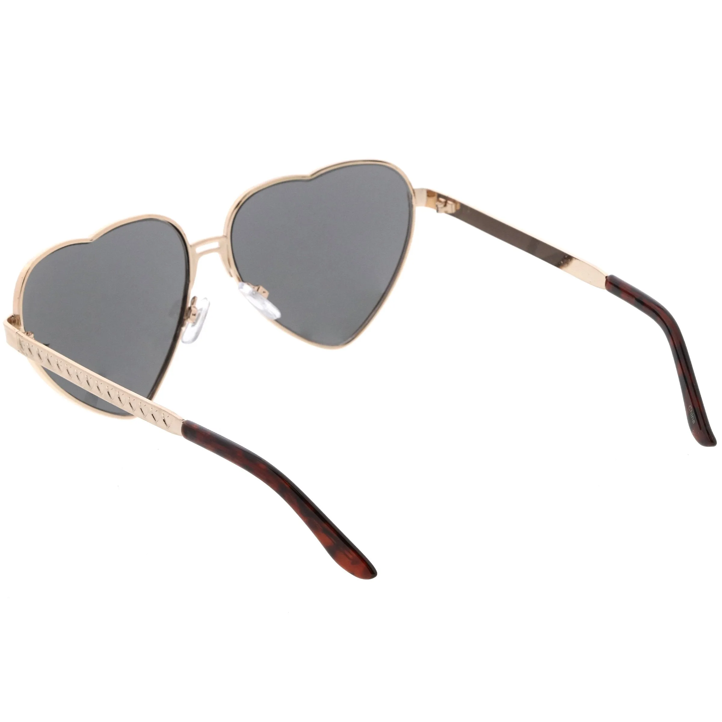 Women's Oversize Metal Heart Shaped Mirrored Lens Sunglasses C729