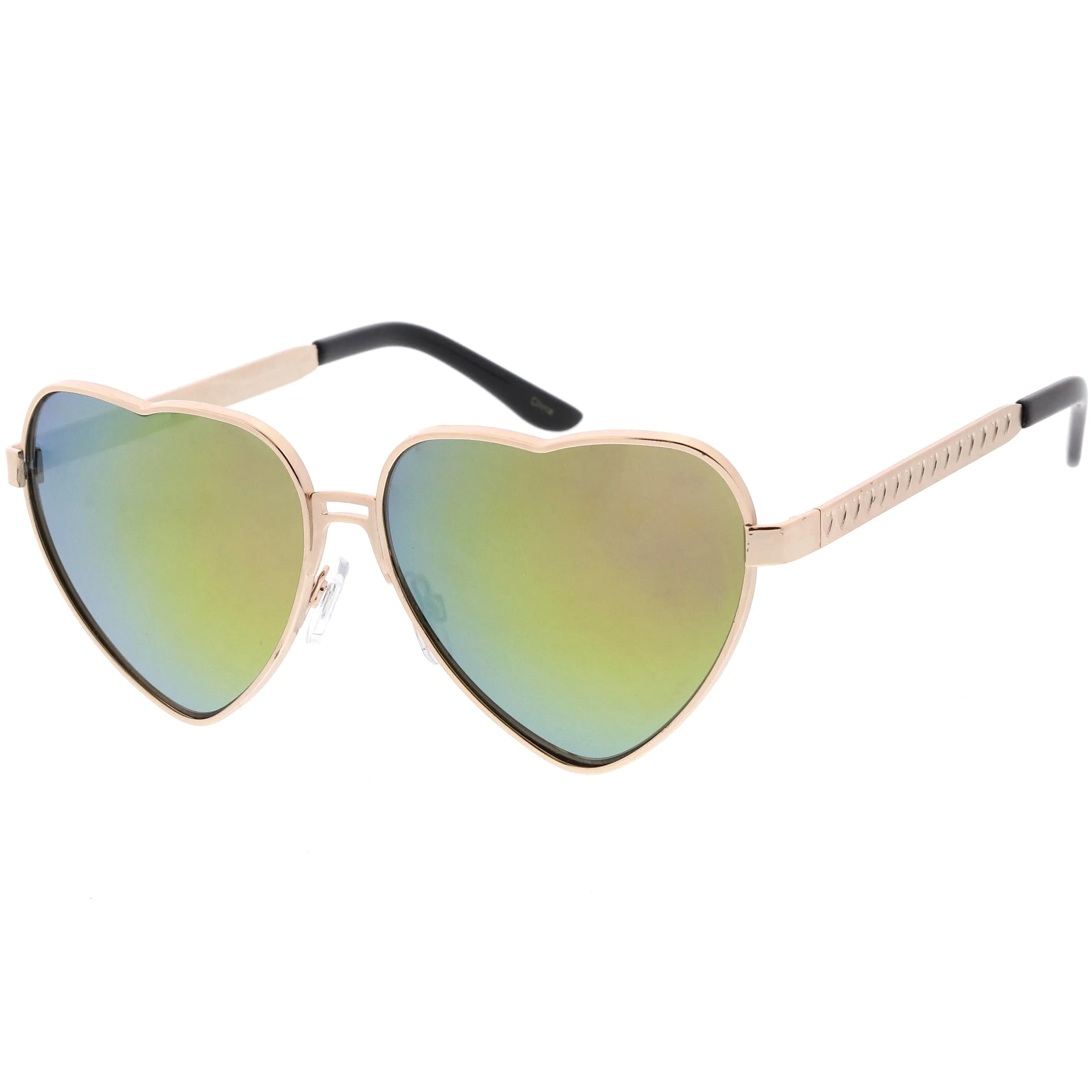 Women's Oversize Metal Heart Shaped Mirrored Lens Sunglasses C729