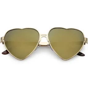 Women's Oversize Metal Heart Shaped Mirrored Lens Sunglasses C729