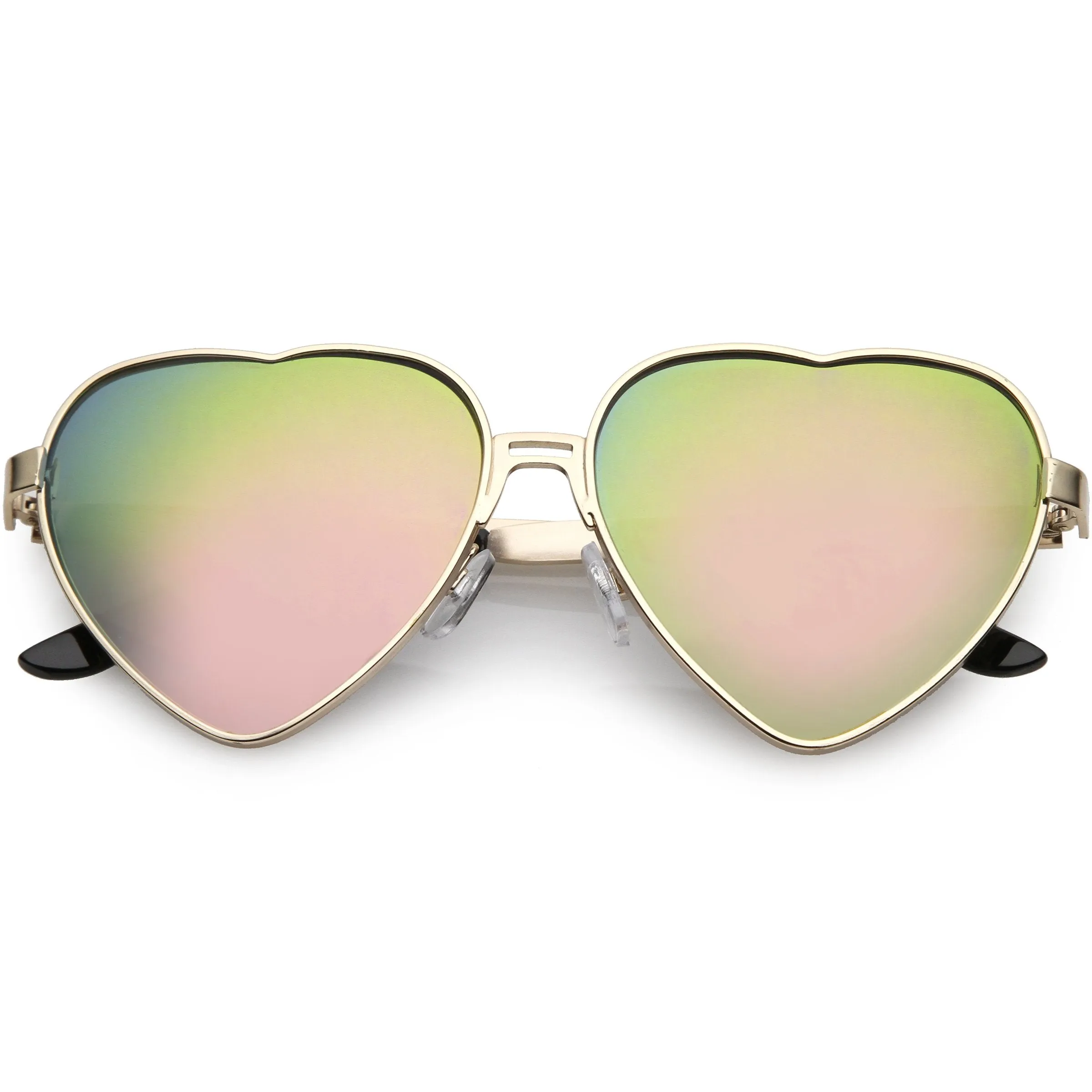 Women's Oversize Metal Heart Shaped Mirrored Lens Sunglasses C729