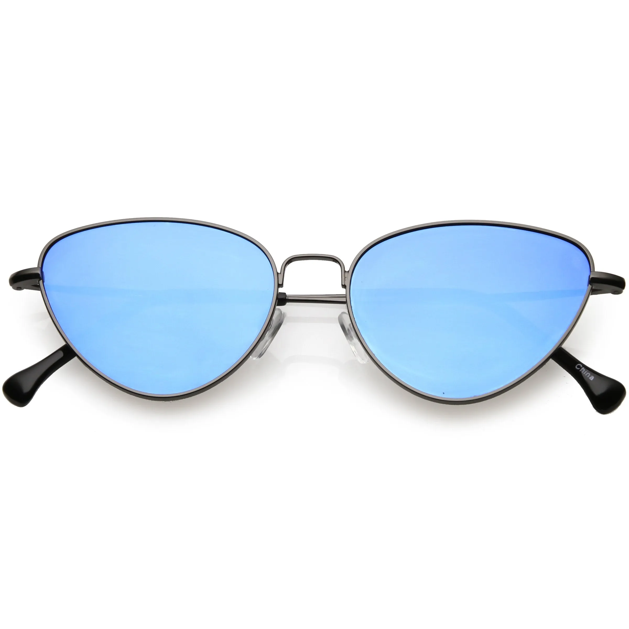 Women's Retro Thin Frame Metal Mirrored Flat Lens Sunglasses C601