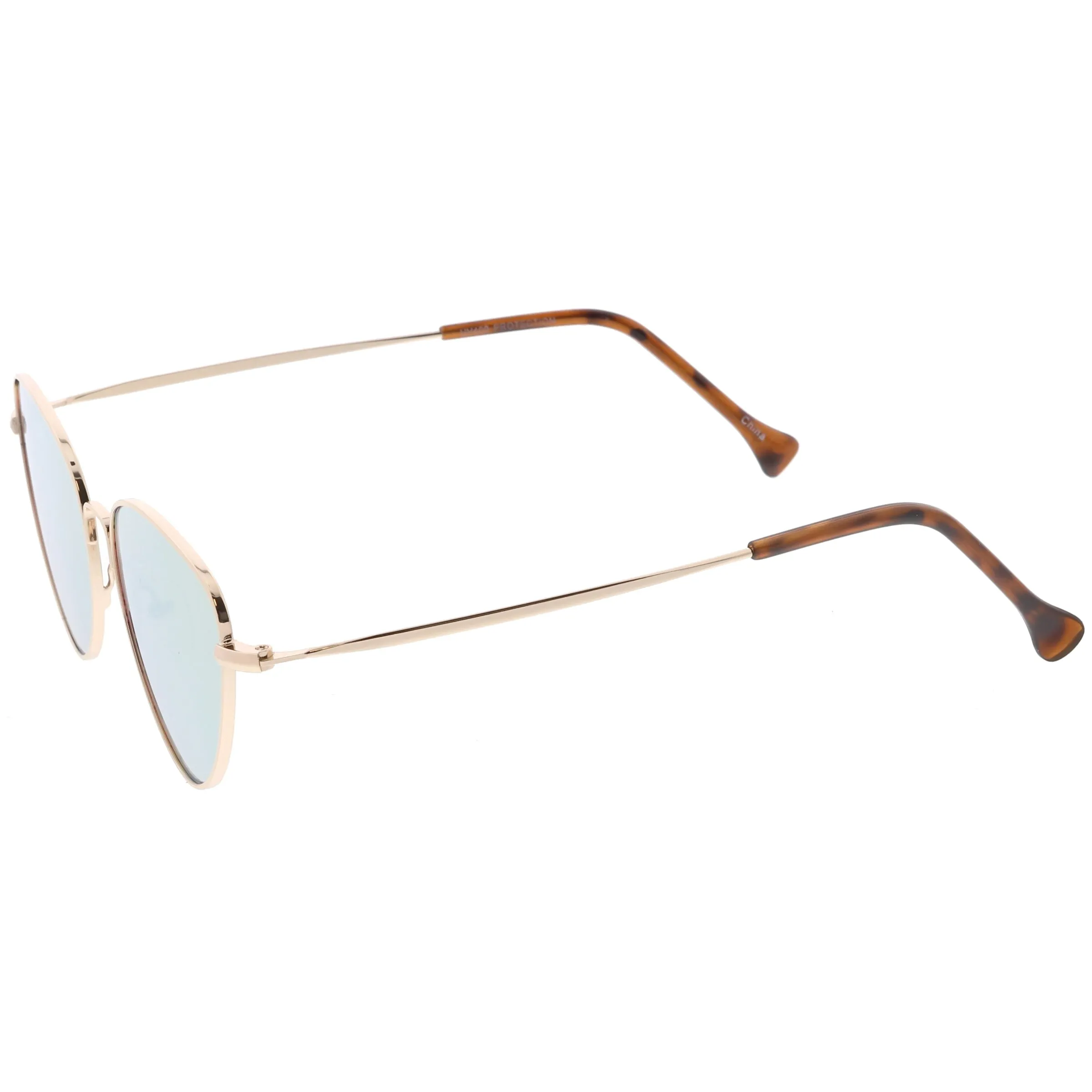 Women's Retro Thin Frame Metal Mirrored Flat Lens Sunglasses C601