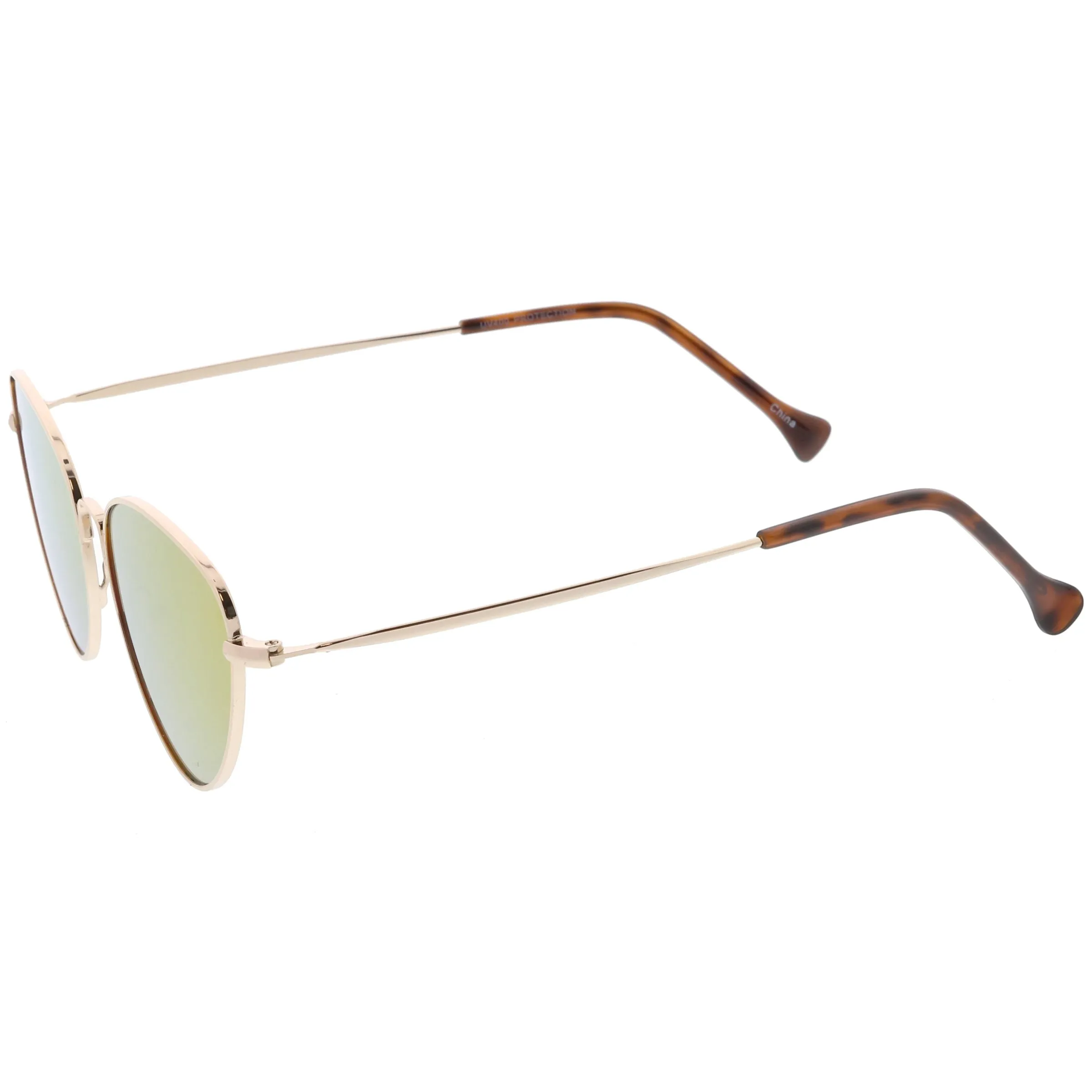 Women's Retro Thin Frame Metal Mirrored Flat Lens Sunglasses C601