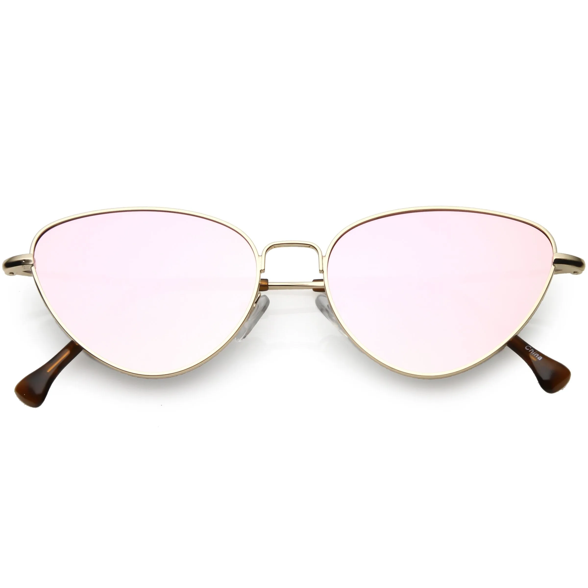 Women's Retro Thin Frame Metal Mirrored Flat Lens Sunglasses C601