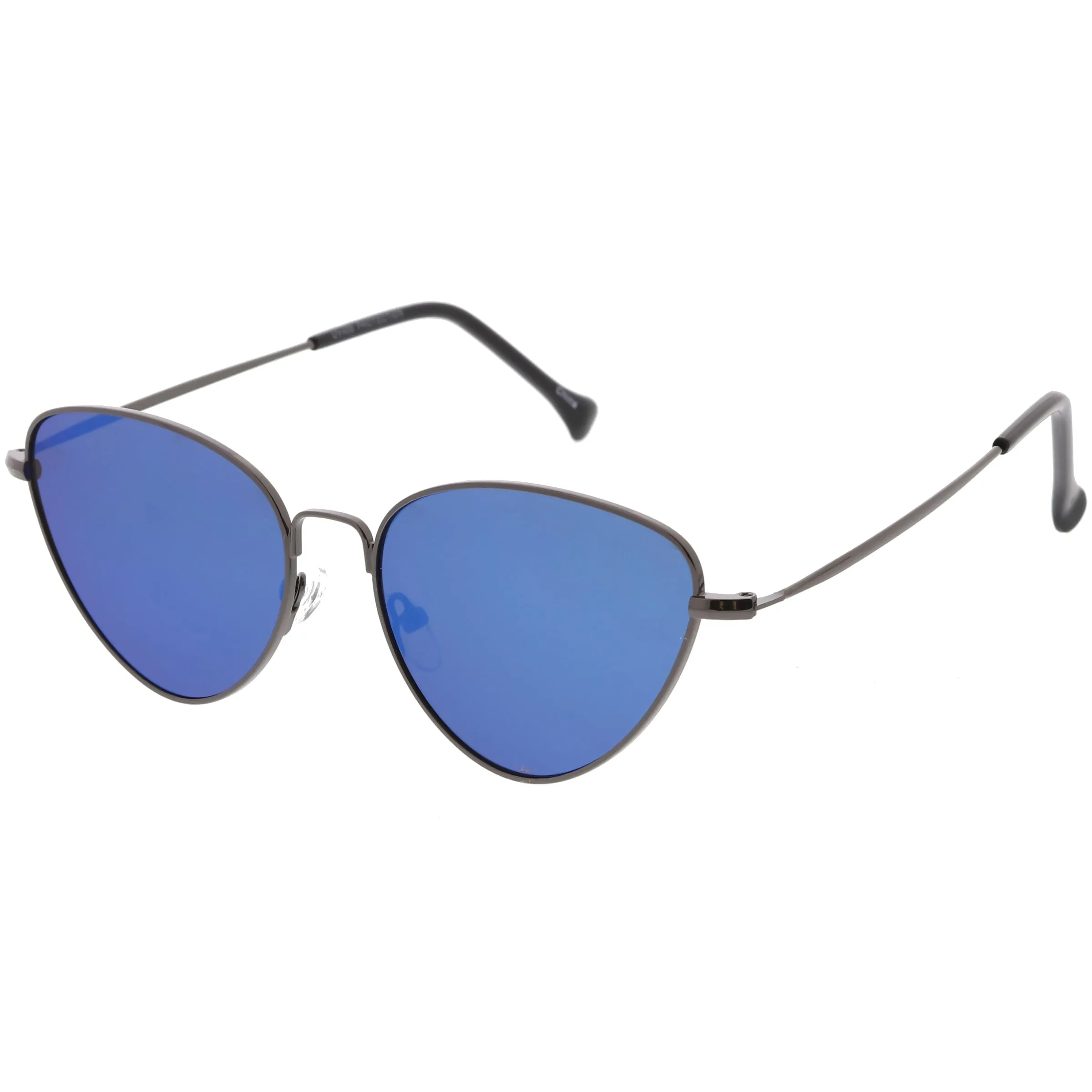 Women's Retro Thin Frame Metal Mirrored Flat Lens Sunglasses C601
