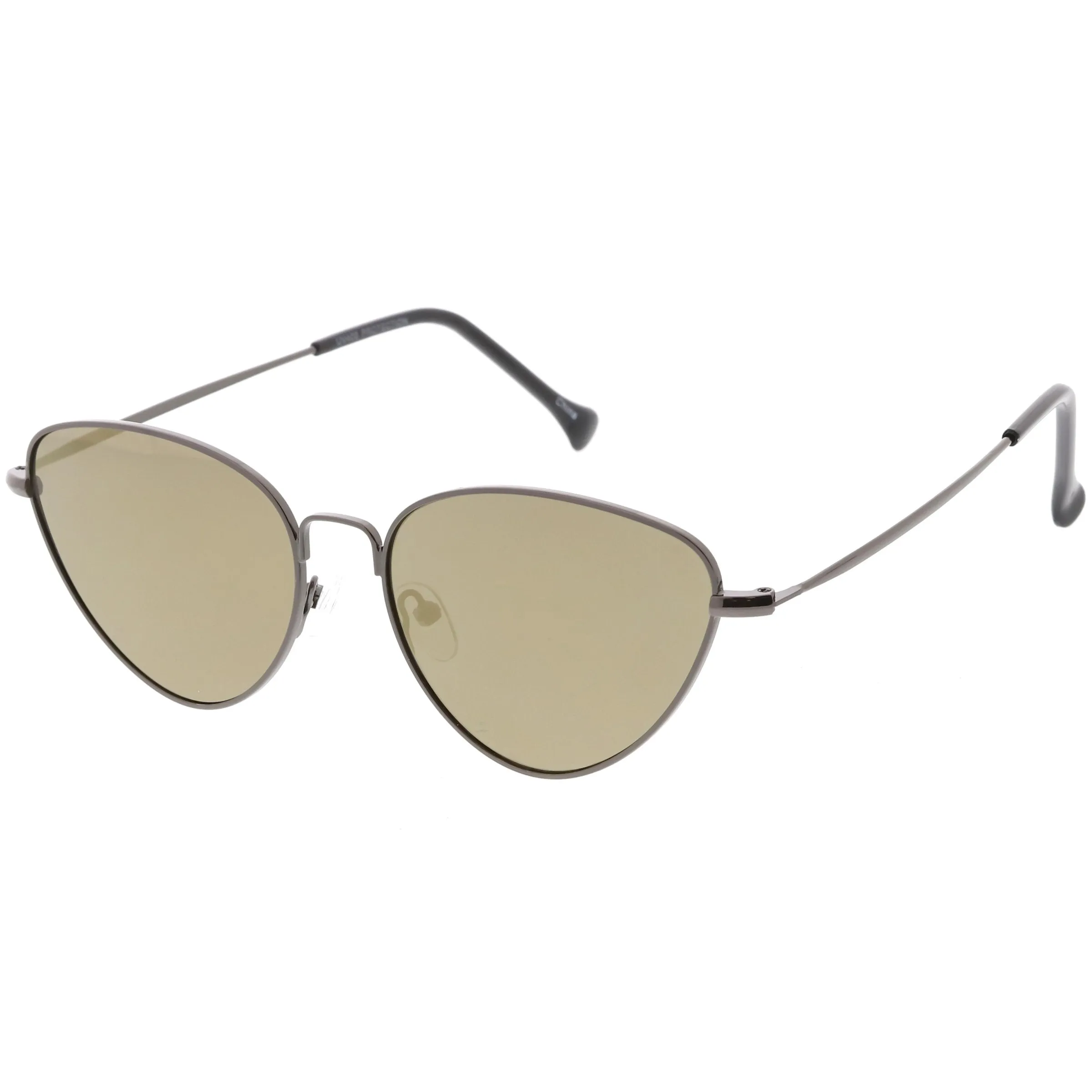 Women's Retro Thin Frame Metal Mirrored Flat Lens Sunglasses C601