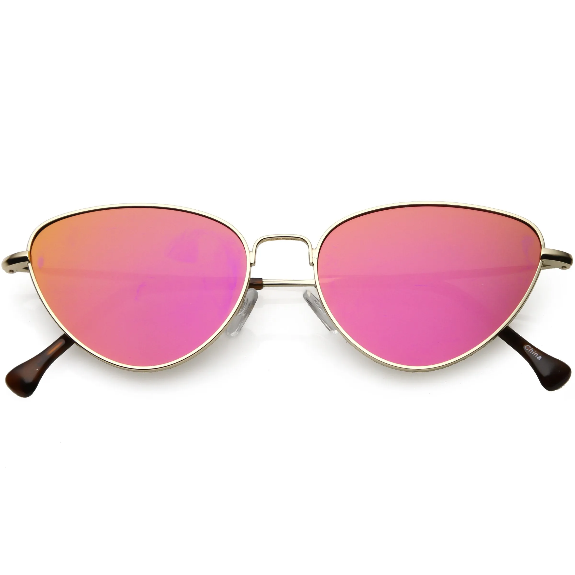 Women's Retro Thin Frame Metal Mirrored Flat Lens Sunglasses C601